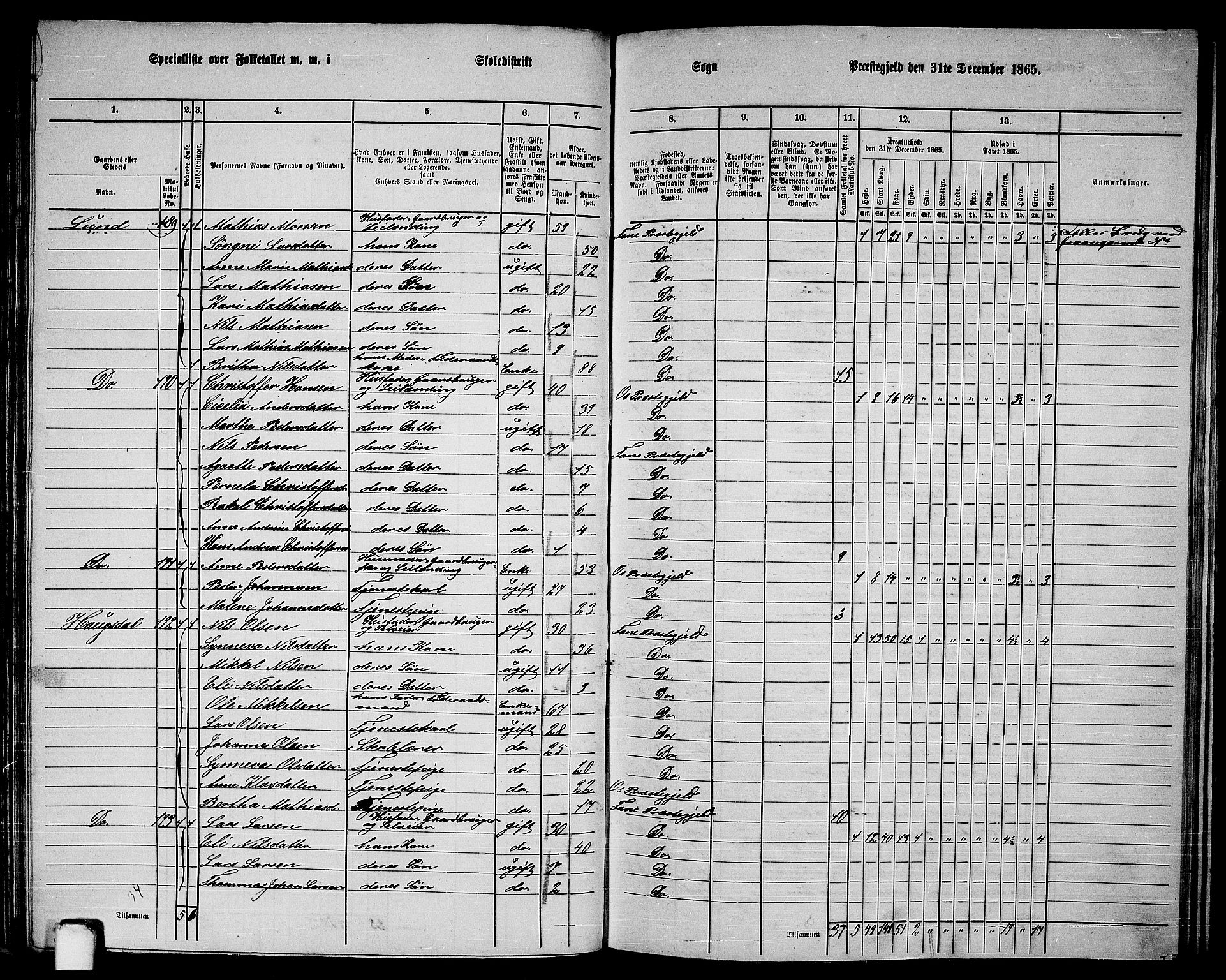 RA, 1865 census for Fana, 1865, p. 76