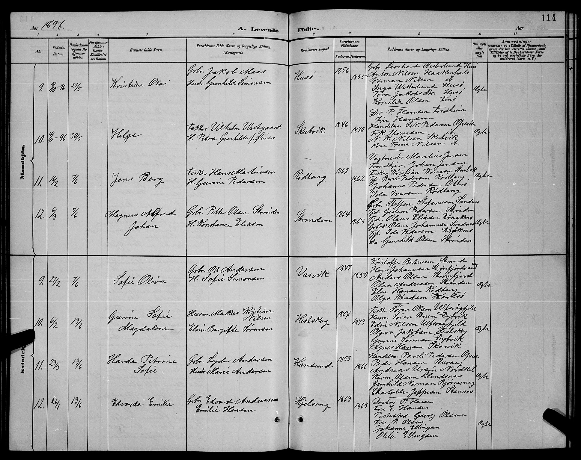 Ministerialprotokoller, klokkerbøker og fødselsregistre - Nordland, SAT/A-1459/859/L0859: Parish register (copy) no. 859C05, 1887-1898, p. 114