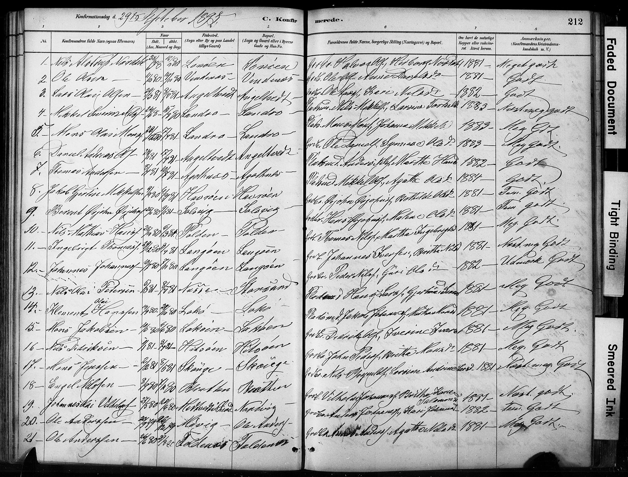 Fjell sokneprestembete, SAB/A-75301/H/Hab: Parish register (copy) no. A 4, 1880-1899, p. 212