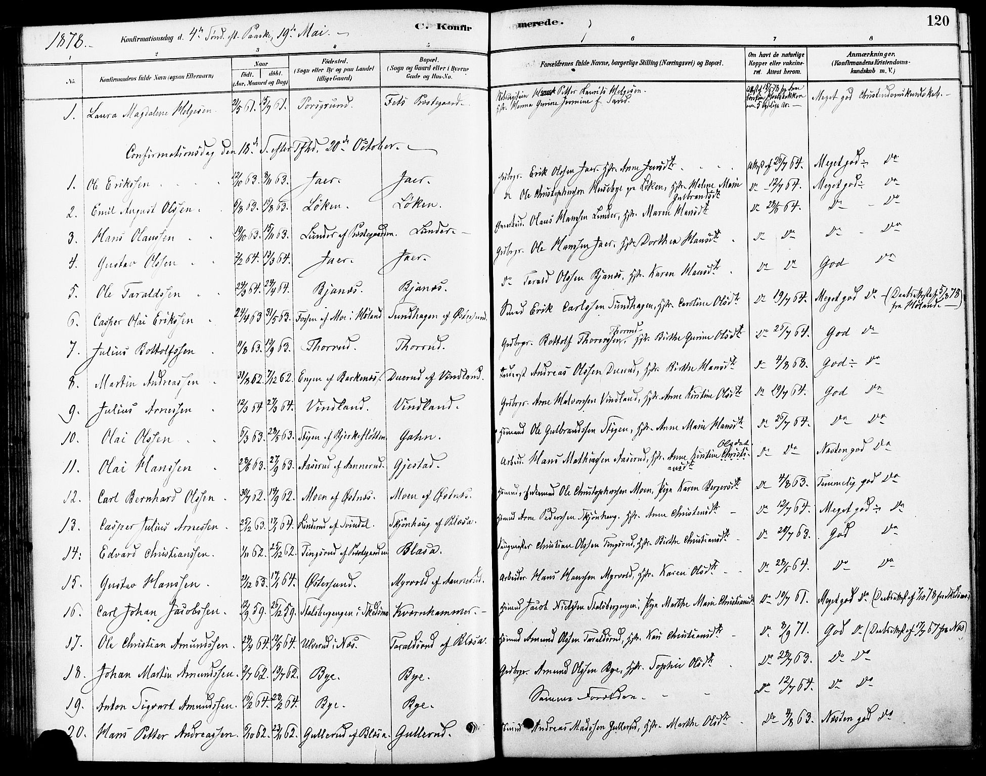 Fet prestekontor Kirkebøker, SAO/A-10370a/F/Fa/L0014: Parish register (official) no. I 14, 1878-1891, p. 120