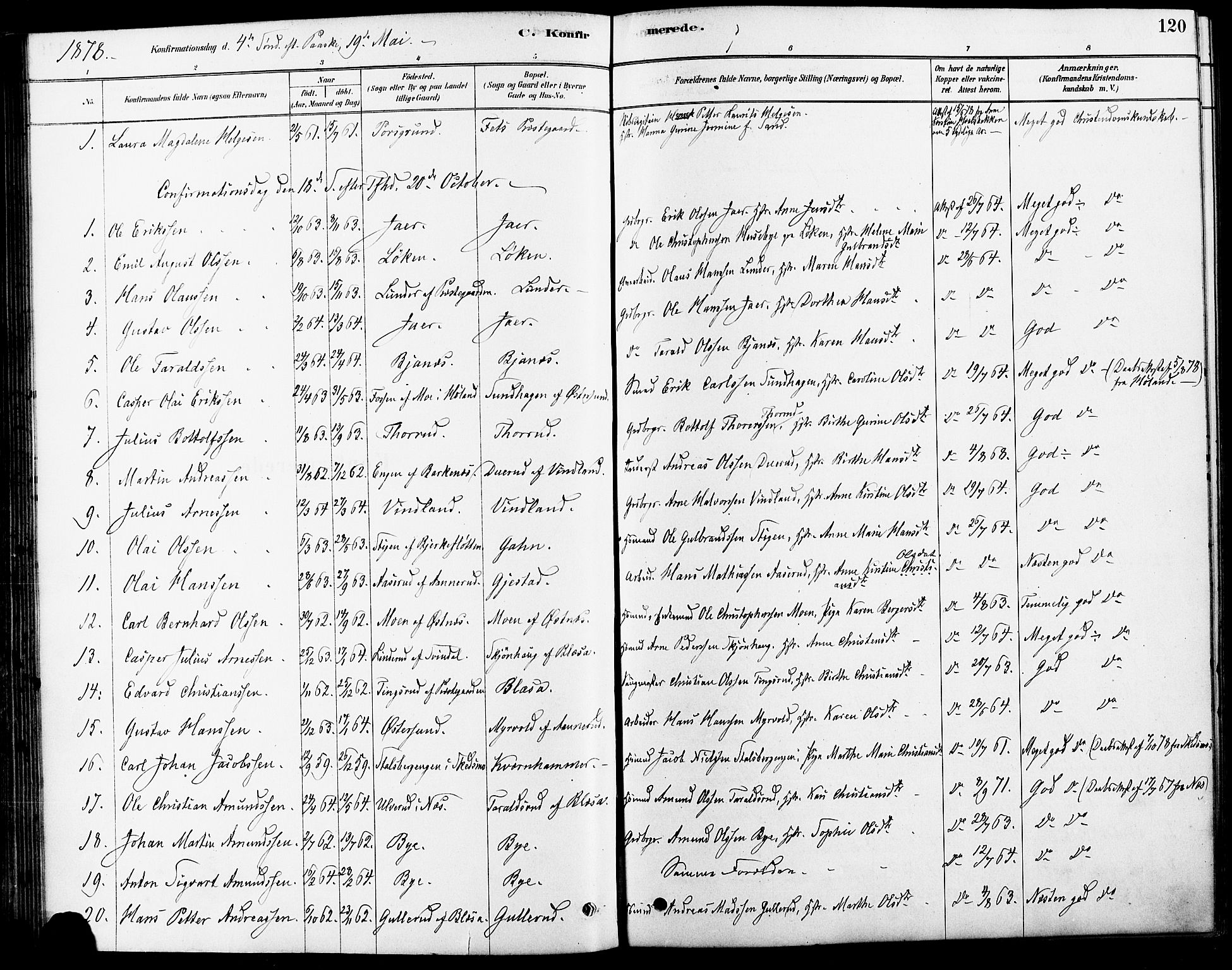 Fet prestekontor Kirkebøker, AV/SAO-A-10370a/F/Fa/L0014: Parish register (official) no. I 14, 1878-1891, p. 120