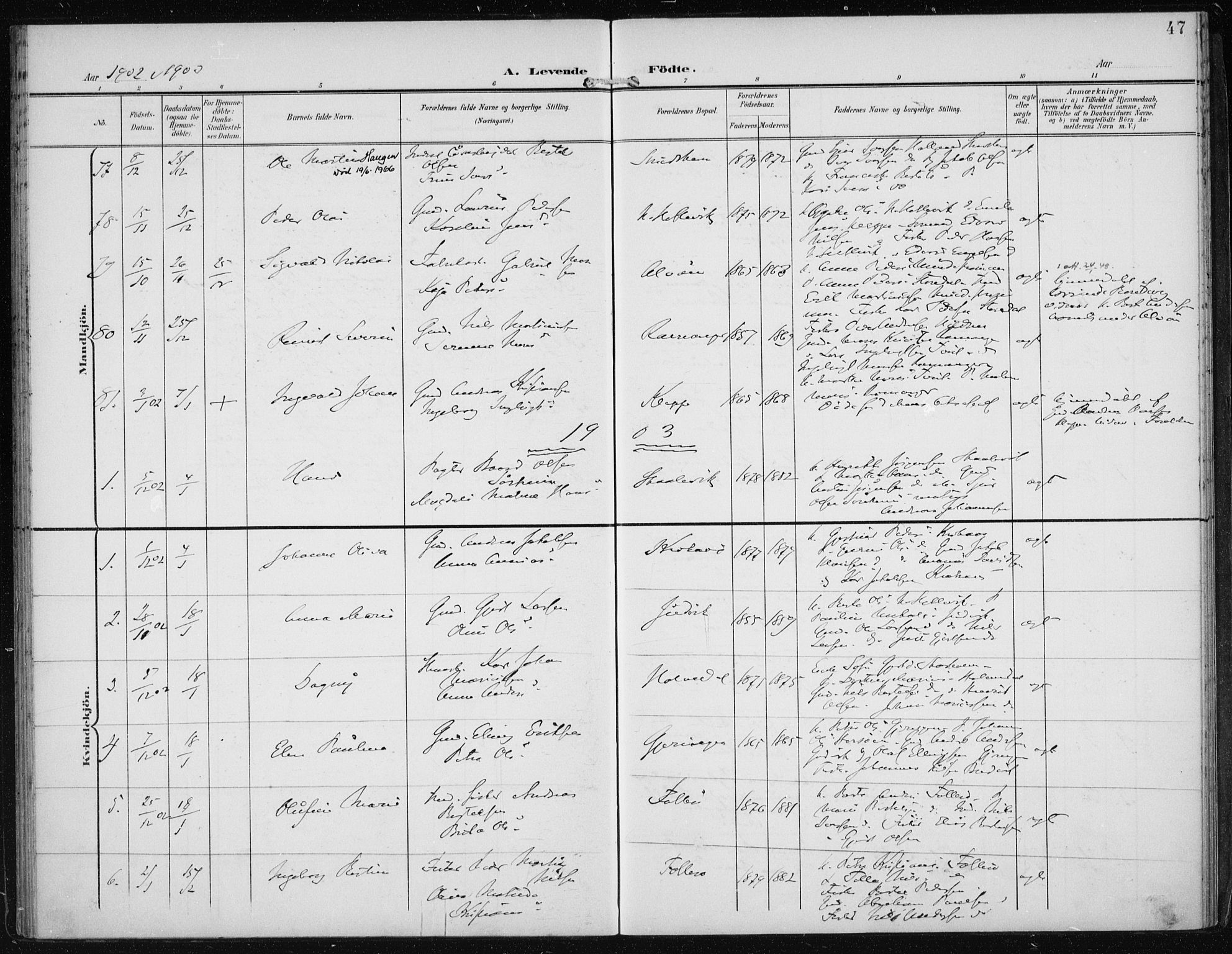 Askøy Sokneprestembete, SAB/A-74101/H/Ha/Haa/Haac/L0001: Parish register (official) no. C 1, 1899-1905, p. 47