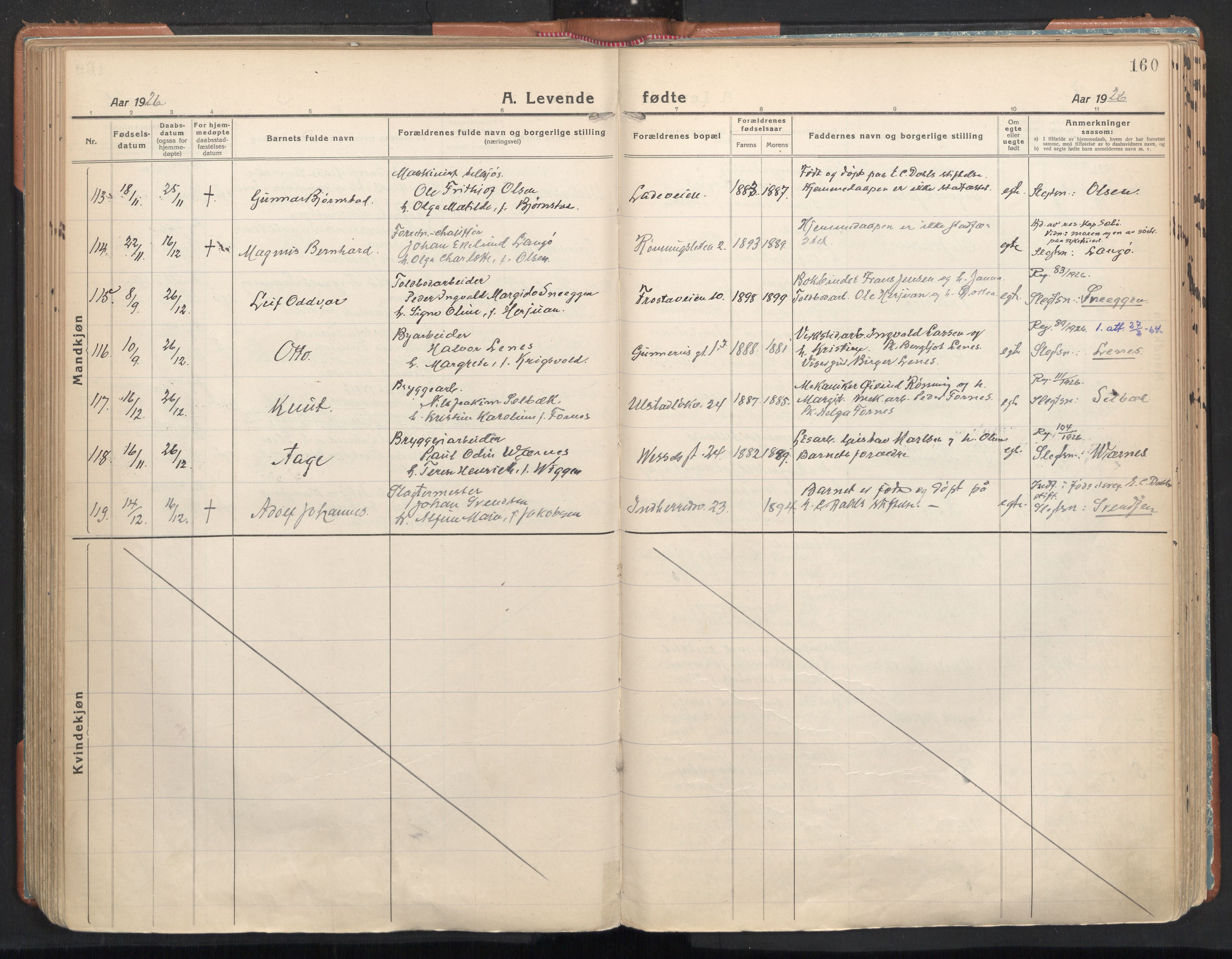 Ministerialprotokoller, klokkerbøker og fødselsregistre - Sør-Trøndelag, SAT/A-1456/605/L0248: Parish register (official) no. 605A10, 1920-1937, p. 160