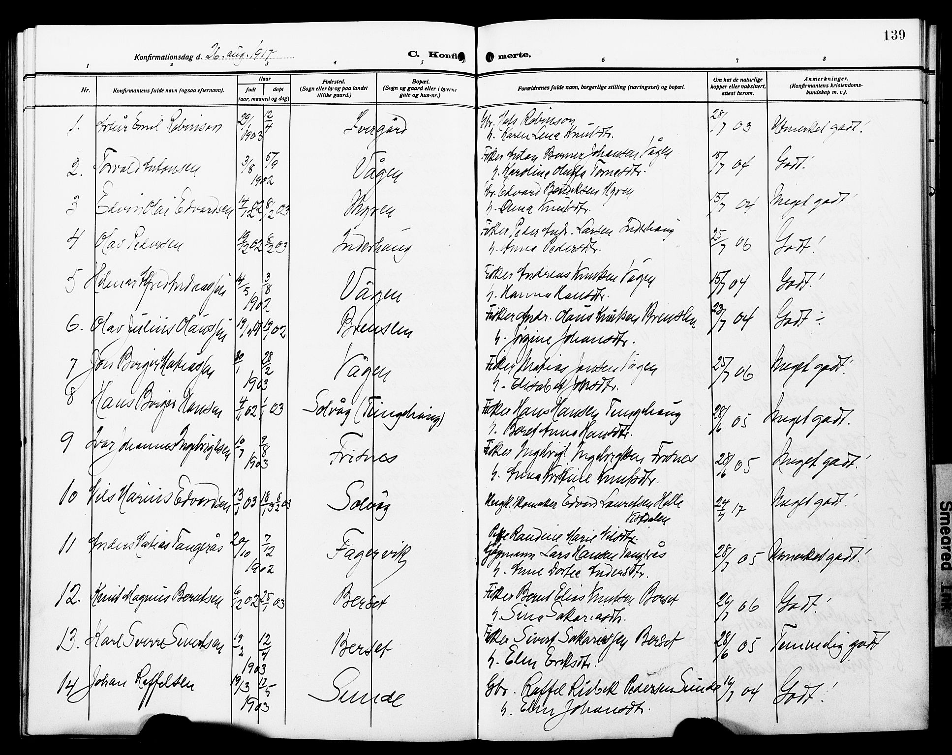 Ministerialprotokoller, klokkerbøker og fødselsregistre - Møre og Romsdal, SAT/A-1454/566/L0774: Parish register (copy) no. 566C03, 1910-1929, p. 139