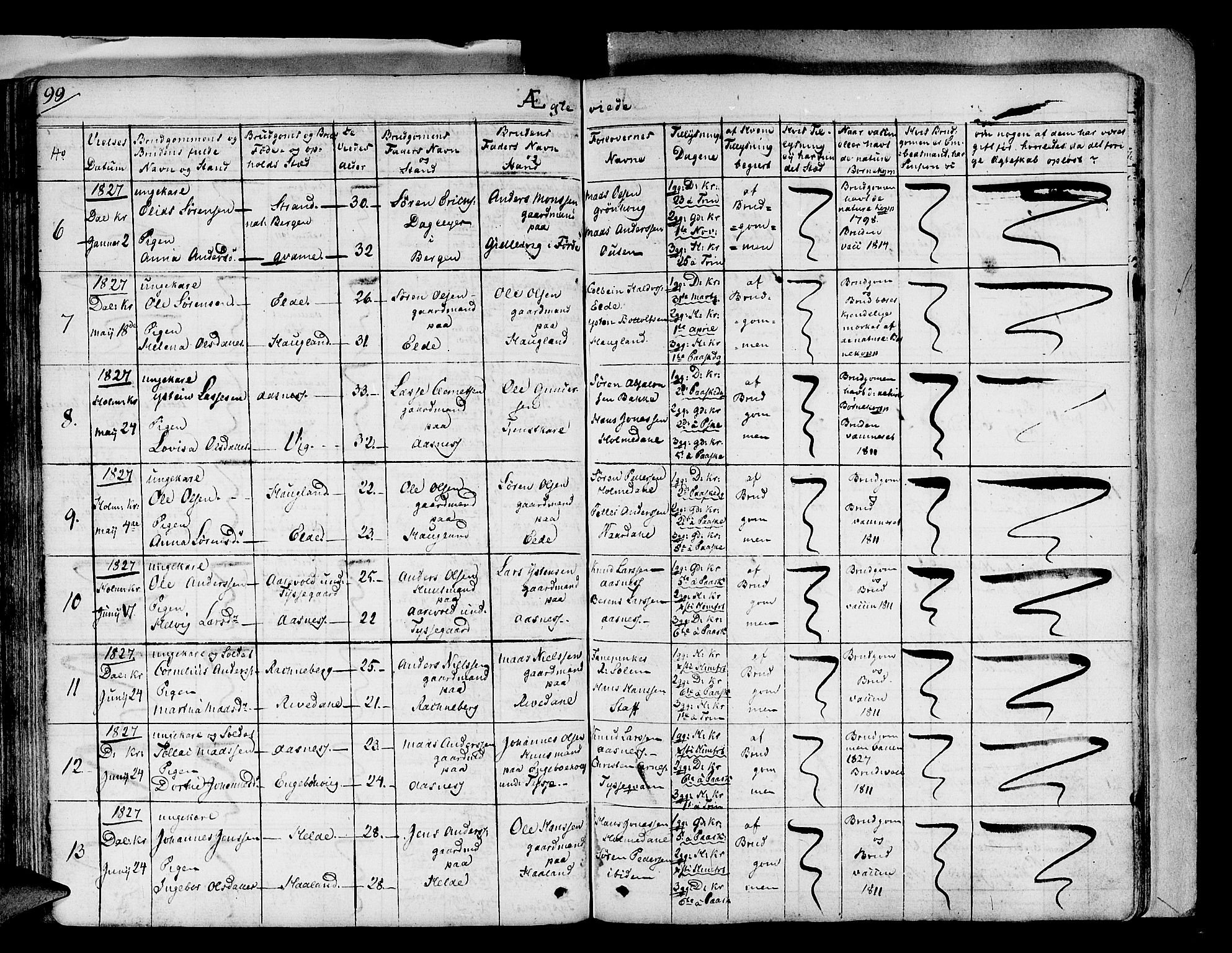 Fjaler sokneprestembete, AV/SAB-A-79801/H/Haa/Haaa/L0005: Parish register (official) no. A 5, 1821-1835, p. 99