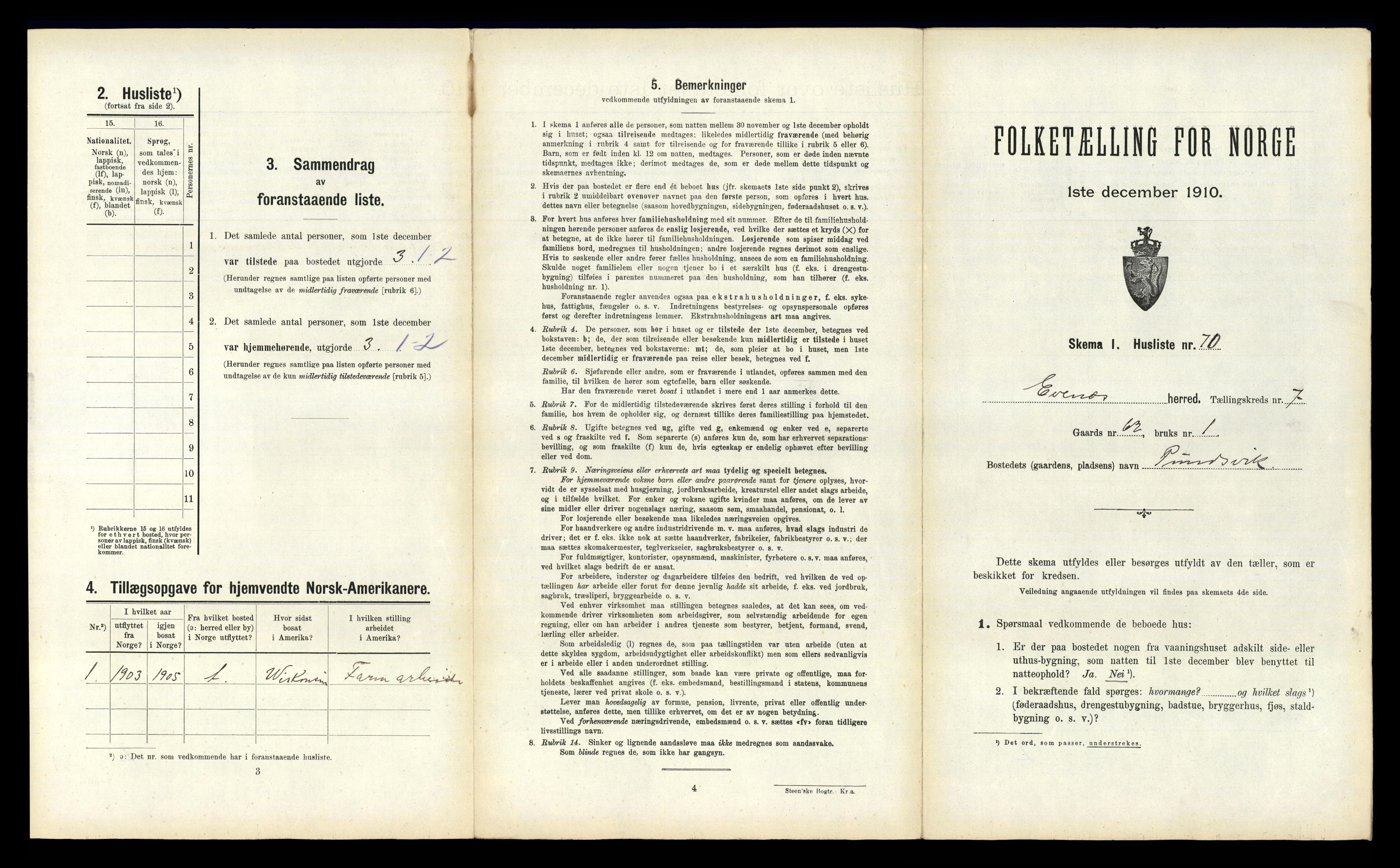 RA, 1910 census for Evenes, 1910, p. 1081