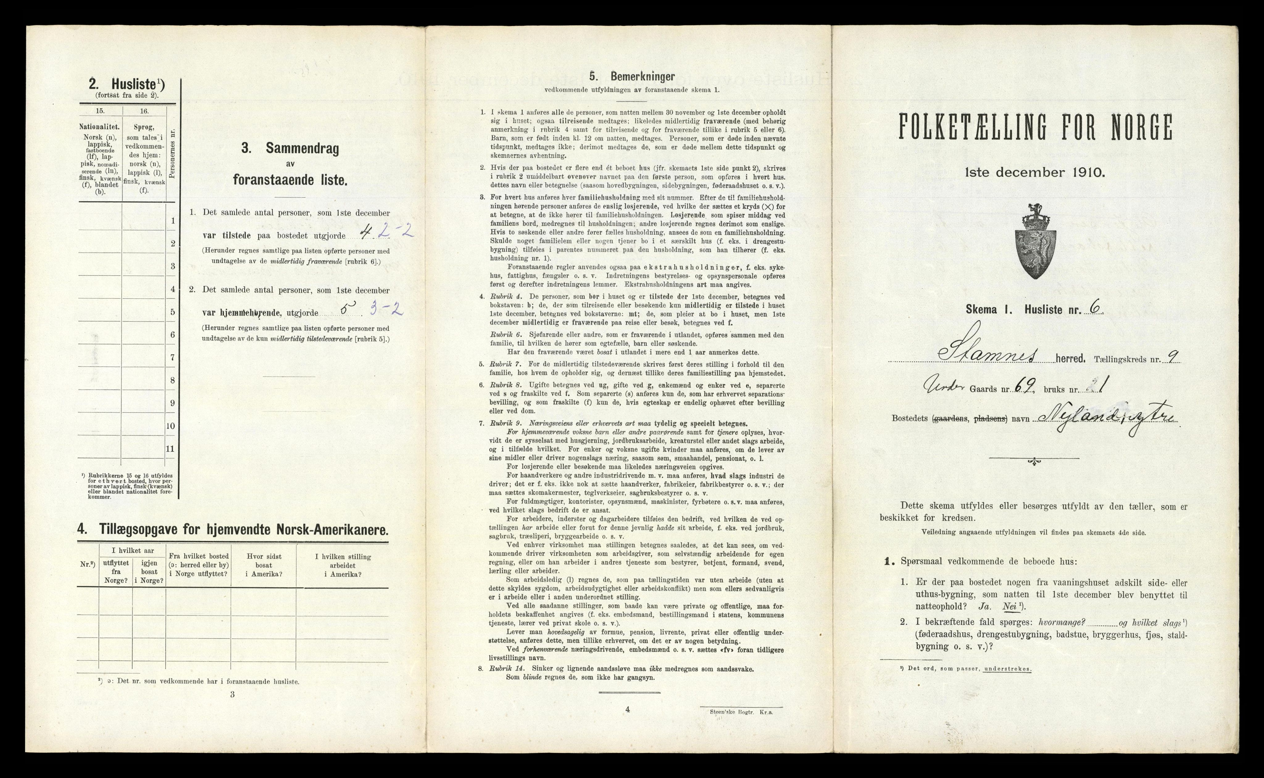 RA, 1910 census for Stamnes, 1910, p. 882