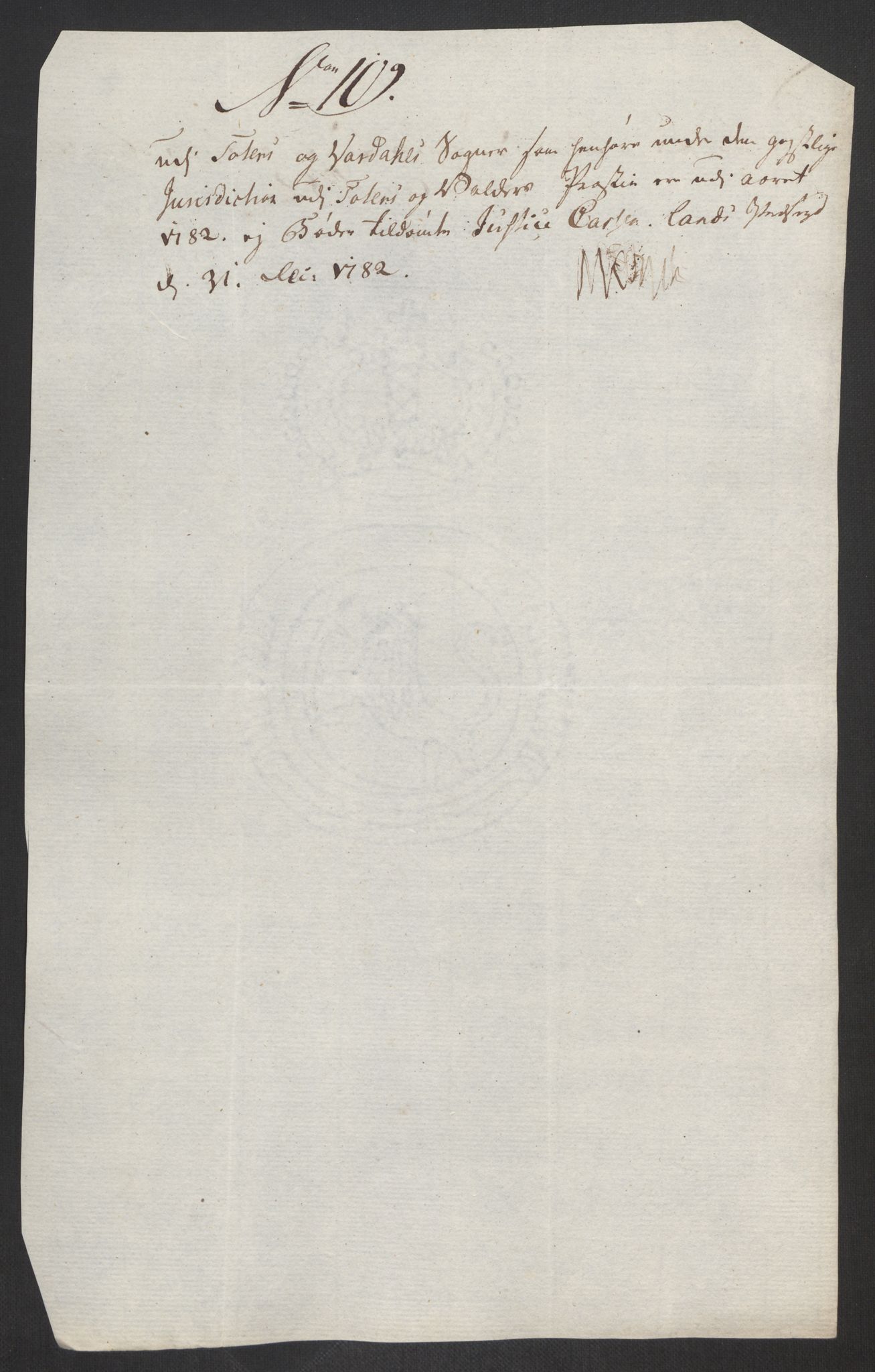 Rentekammeret inntil 1814, Reviderte regnskaper, Fogderegnskap, AV/RA-EA-4092/R19/L1369: Fogderegnskap Toten, Hadeland og Vardal, 1782, p. 329