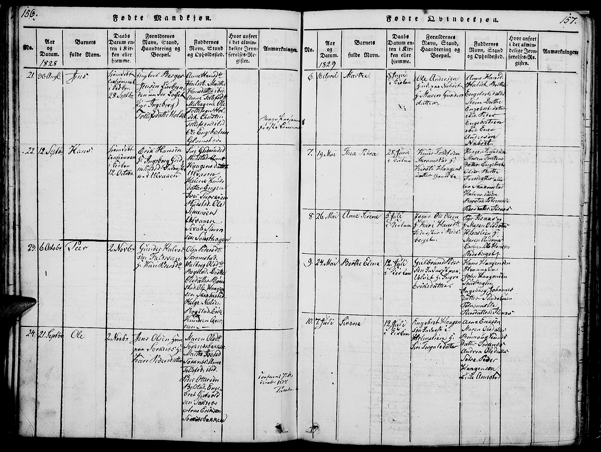 Åmot prestekontor, Hedmark, AV/SAH-PREST-056/H/Ha/Hab/L0001: Parish register (copy) no. 1, 1815-1847, p. 156-157