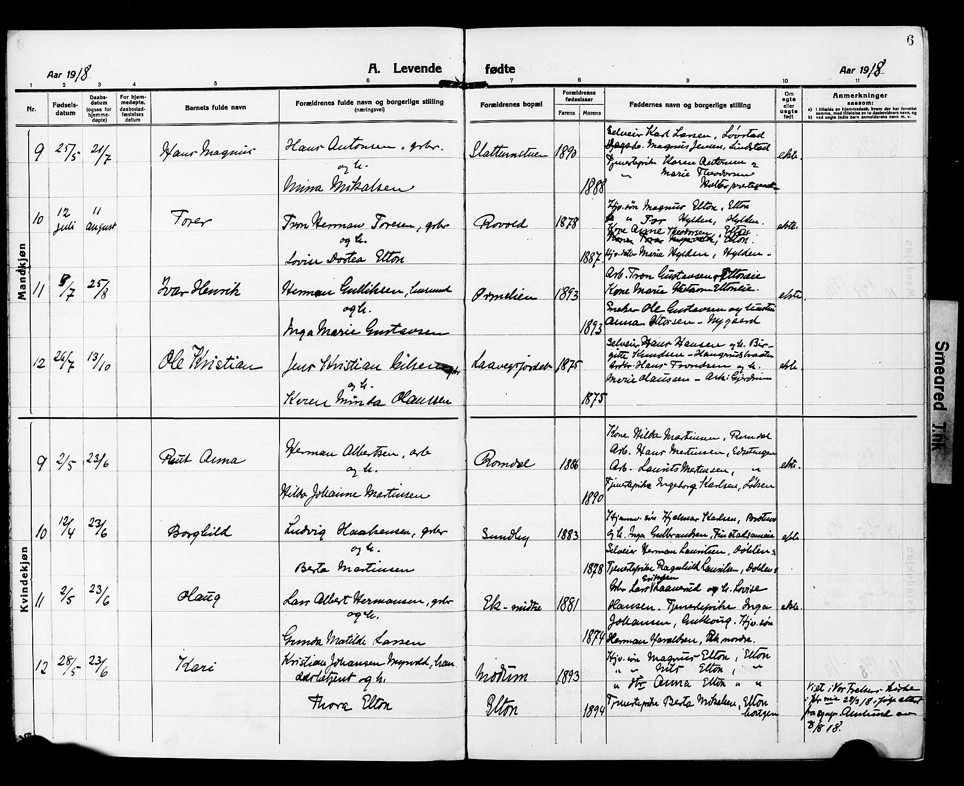 Nannestad prestekontor Kirkebøker, AV/SAO-A-10414a/G/Gb/L0002: Parish register (copy) no. II 2, 1918-1929, p. 6