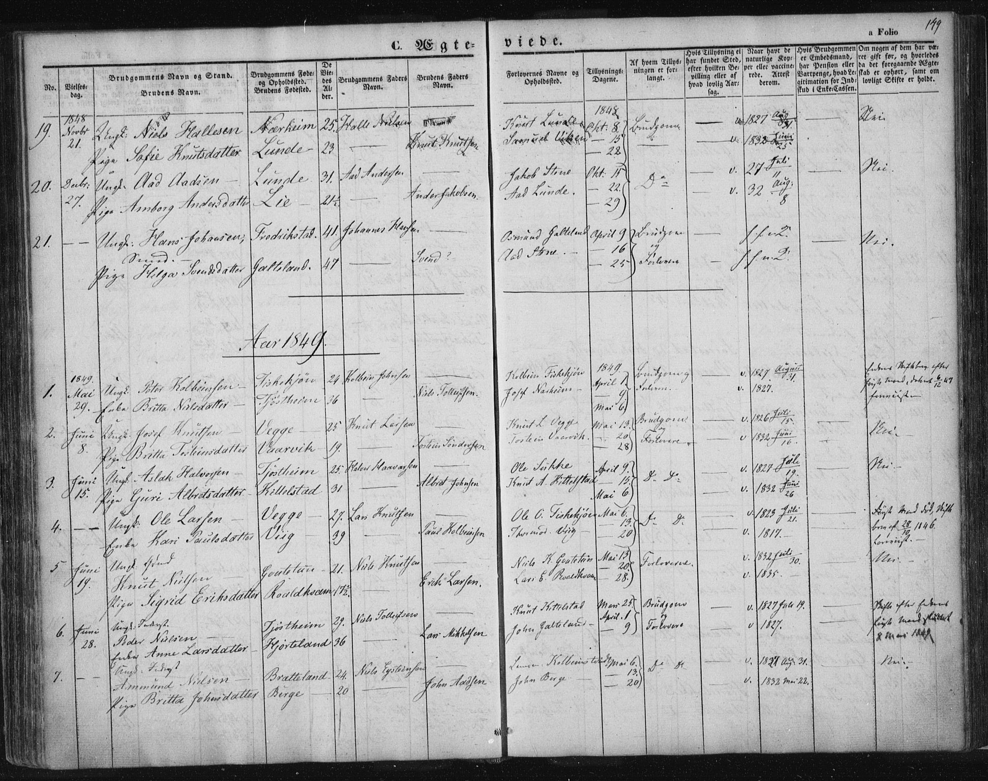 Suldal sokneprestkontor, SAST/A-101845/01/IV/L0008: Parish register (official) no. A 8, 1836-1853, p. 149