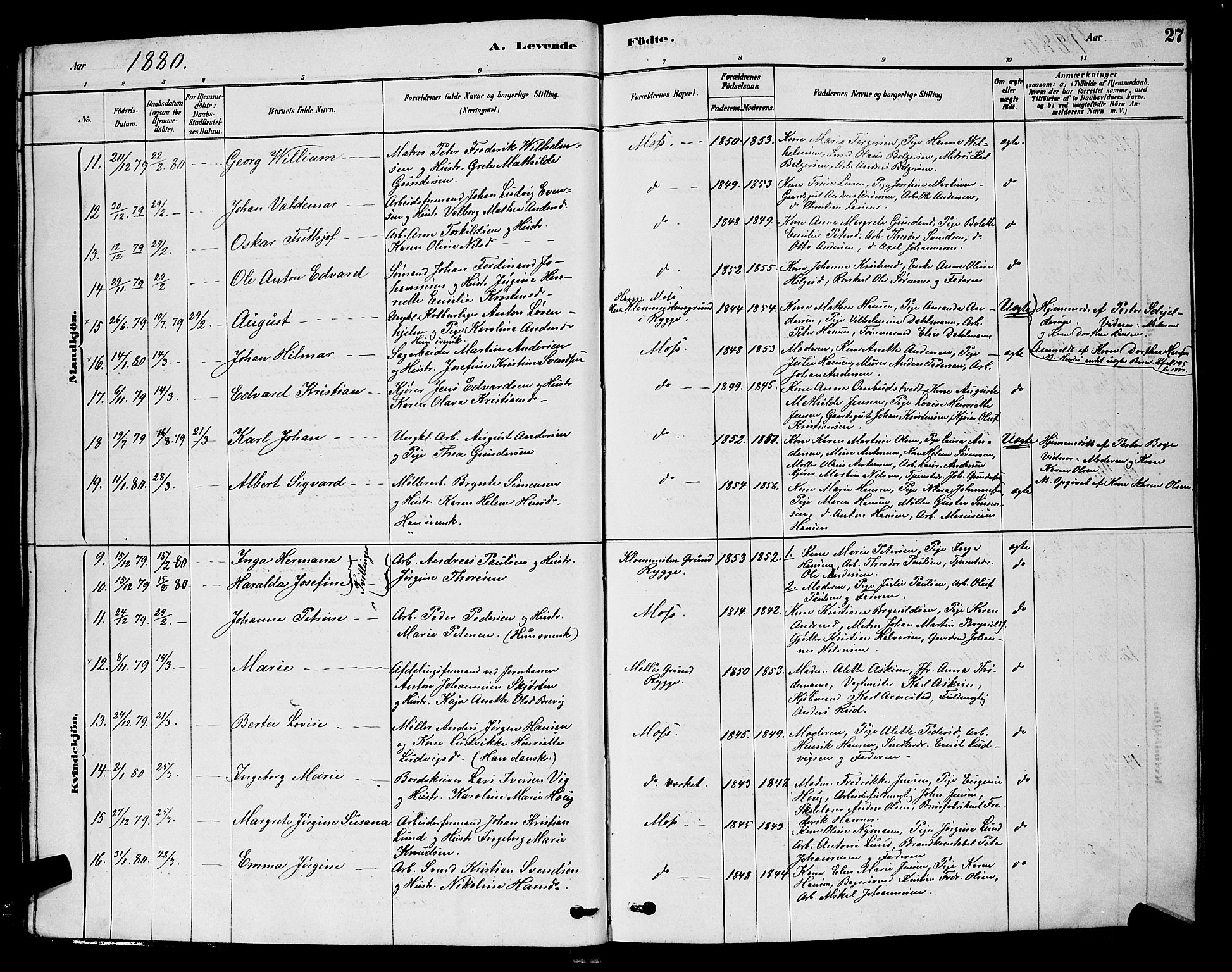 Moss prestekontor Kirkebøker, AV/SAO-A-2003/G/Ga/L0005: Parish register (copy) no. I 5, 1878-1888, p. 27