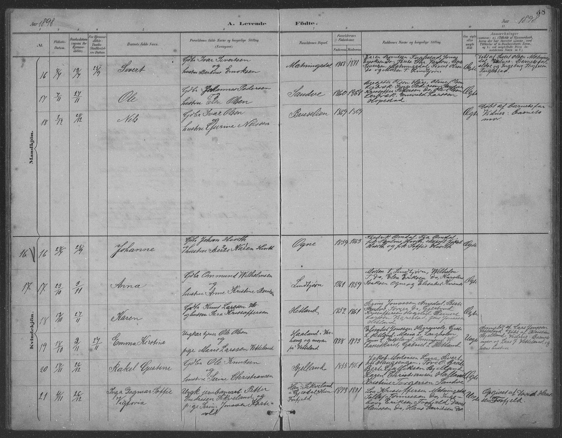 Eigersund sokneprestkontor, AV/SAST-A-101807/S09: Parish register (copy) no. B 21, 1890-1915, p. 38