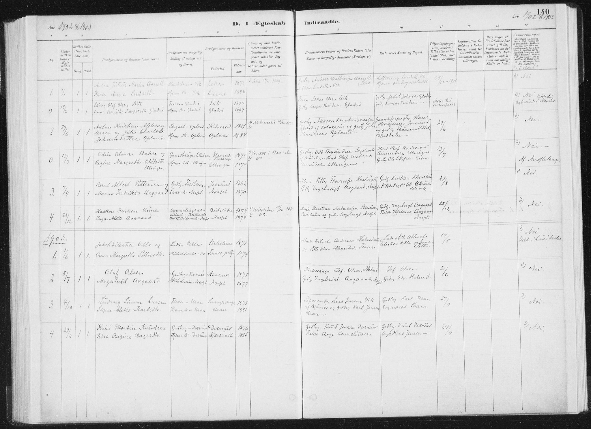Ministerialprotokoller, klokkerbøker og fødselsregistre - Nord-Trøndelag, SAT/A-1458/771/L0597: Parish register (official) no. 771A04, 1885-1910, p. 140
