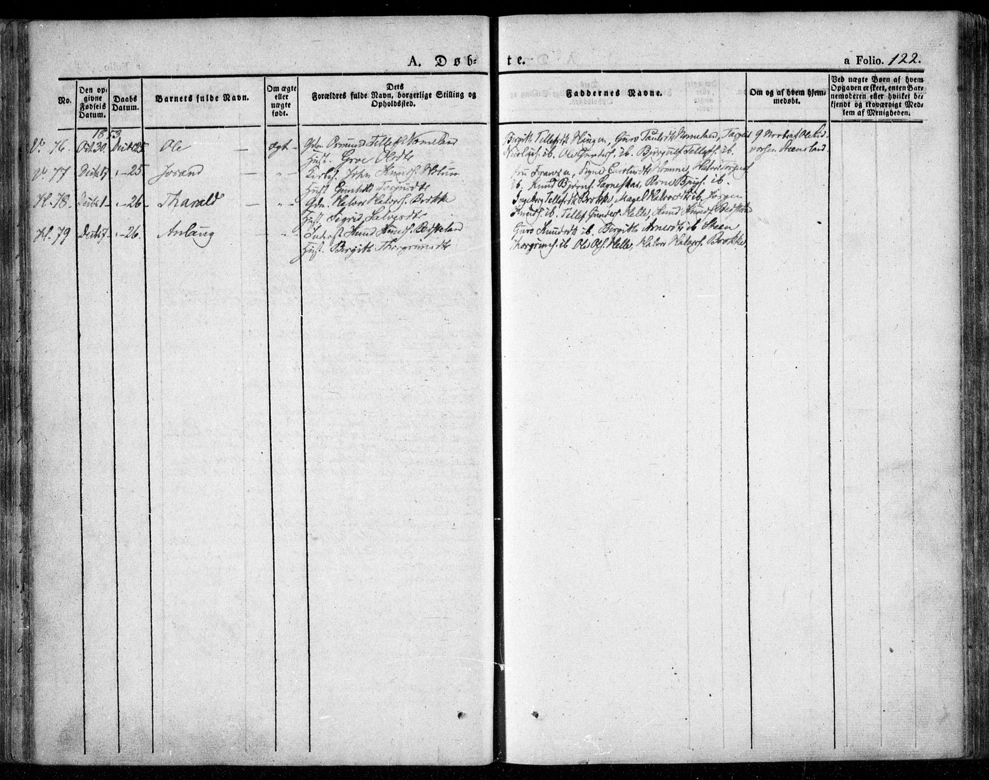 Valle sokneprestkontor, AV/SAK-1111-0044/F/Fa/Fac/L0006: Parish register (official) no. A 6, 1831-1853, p. 122