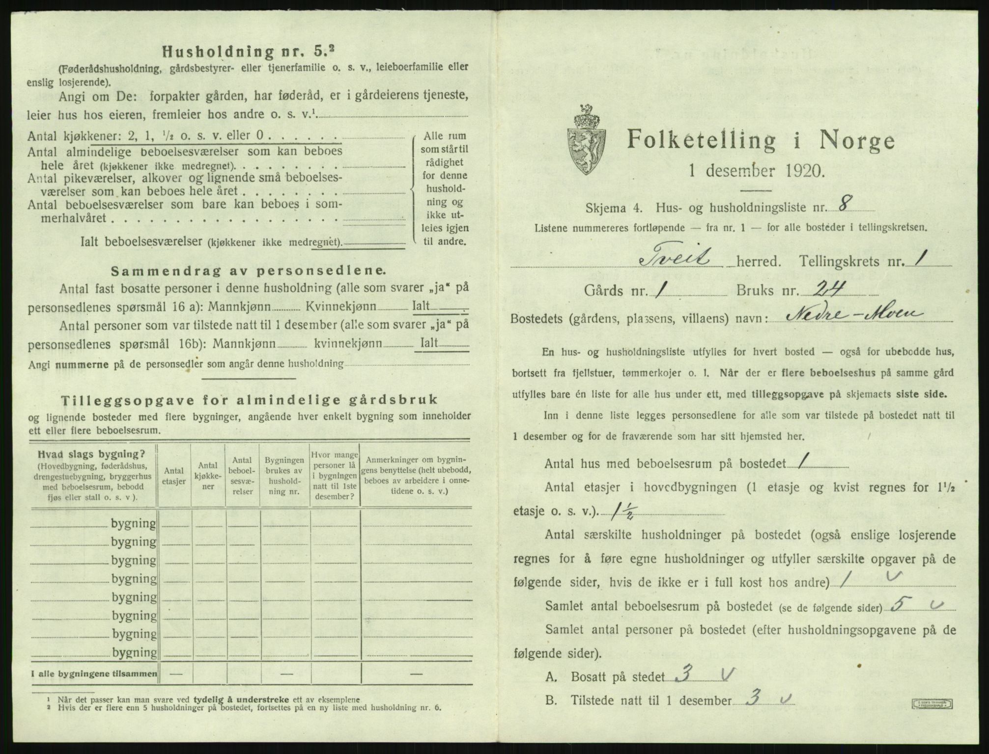 SAK, 1920 census for Tveit, 1920, p. 58