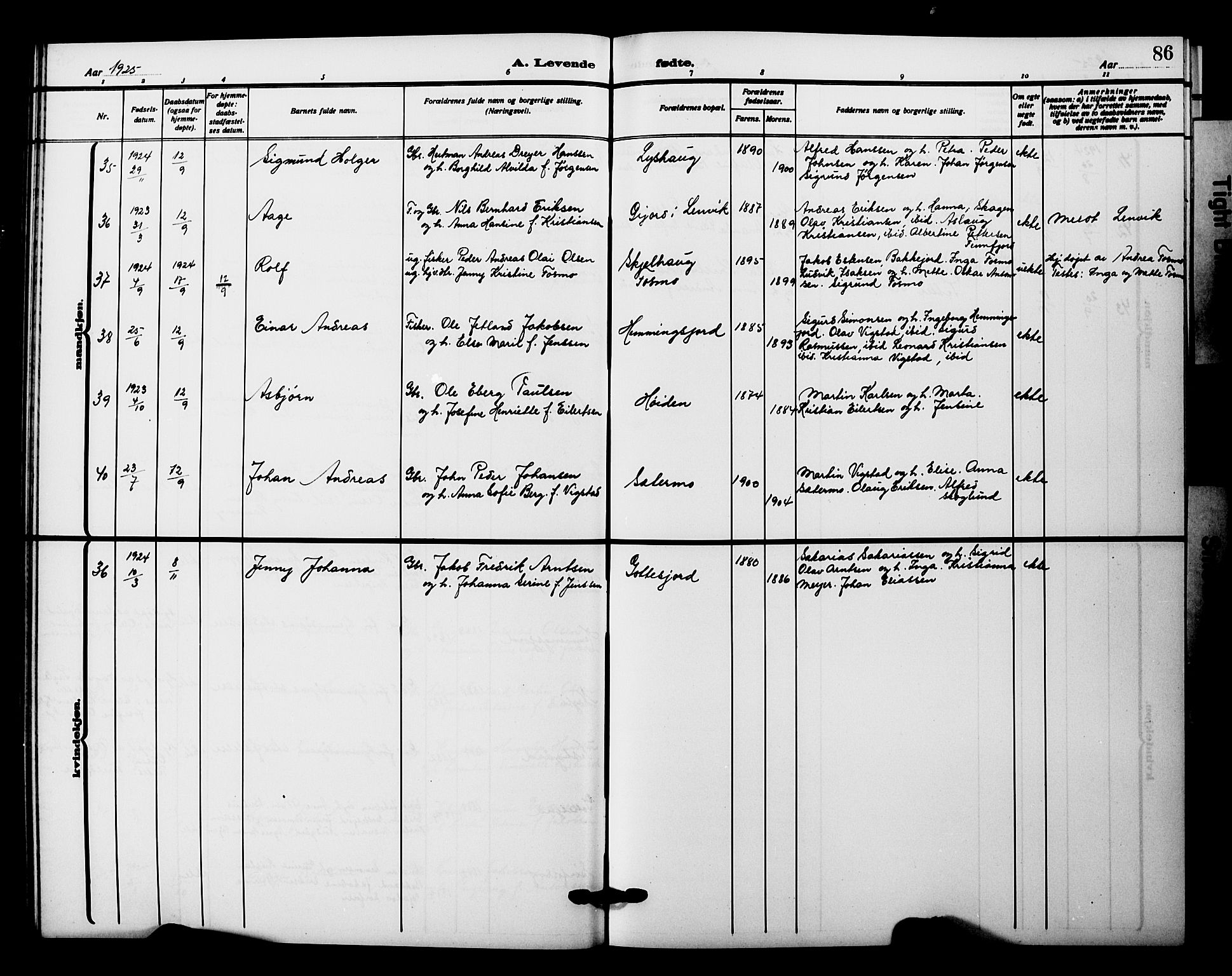 Tranøy sokneprestkontor, SATØ/S-1313/I/Ia/Iab/L0023klokker: Parish register (copy) no. 23, 1913-1928, p. 86