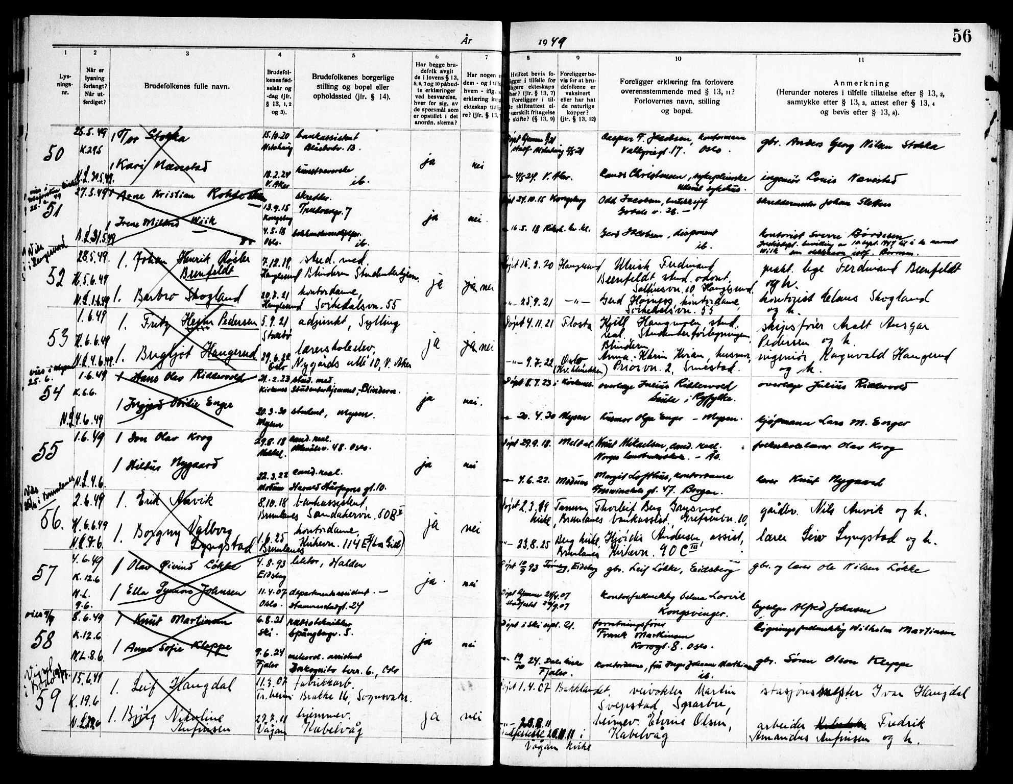 Vestre Aker prestekontor Kirkebøker, AV/SAO-A-10025/H/Ha/L0007: Banns register no. 7, 1940-1952, p. 56
