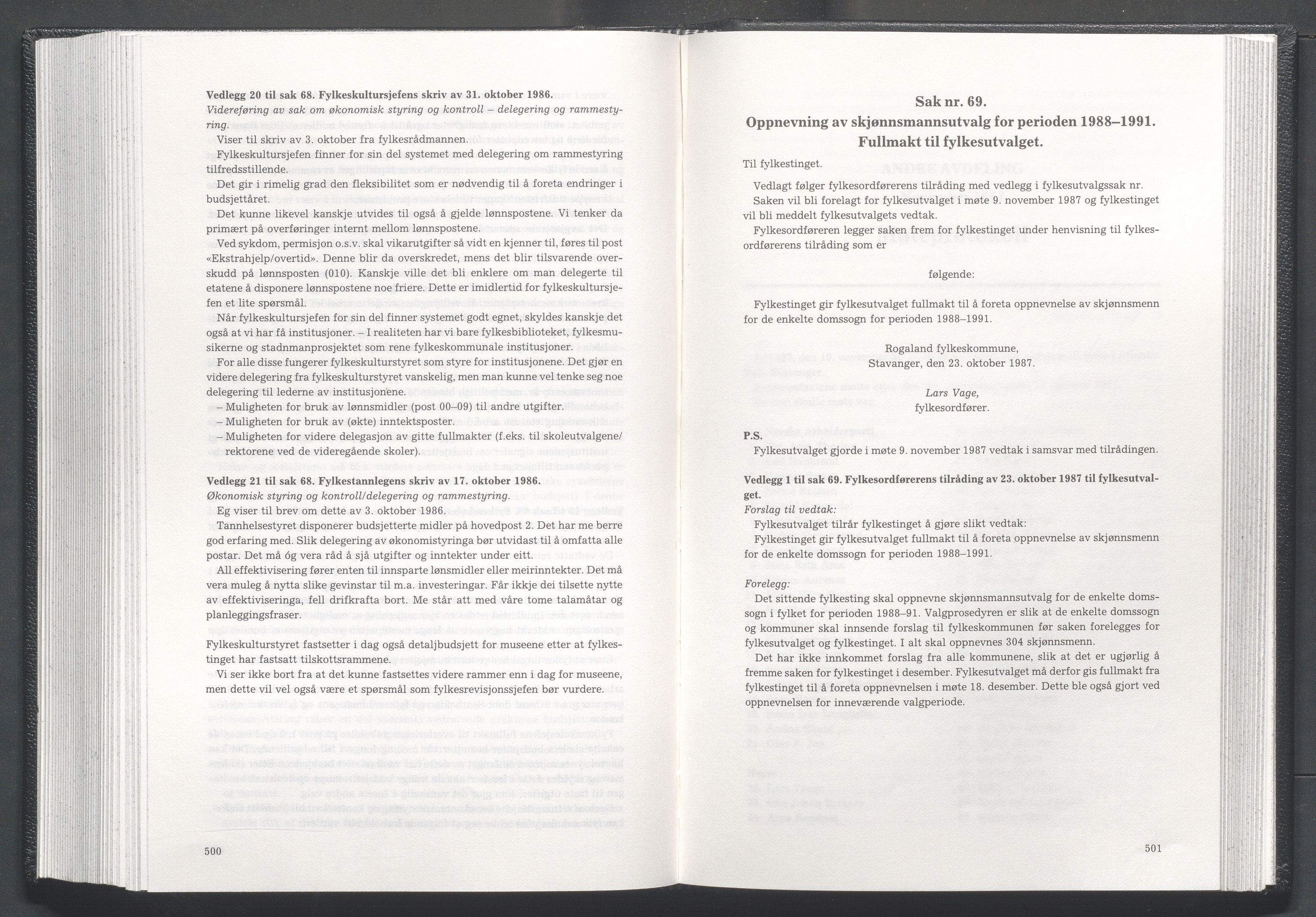 Rogaland fylkeskommune - Fylkesrådmannen , IKAR/A-900/A/Aa/Aaa/L0107: Møtebok , 1987, p. 500-501