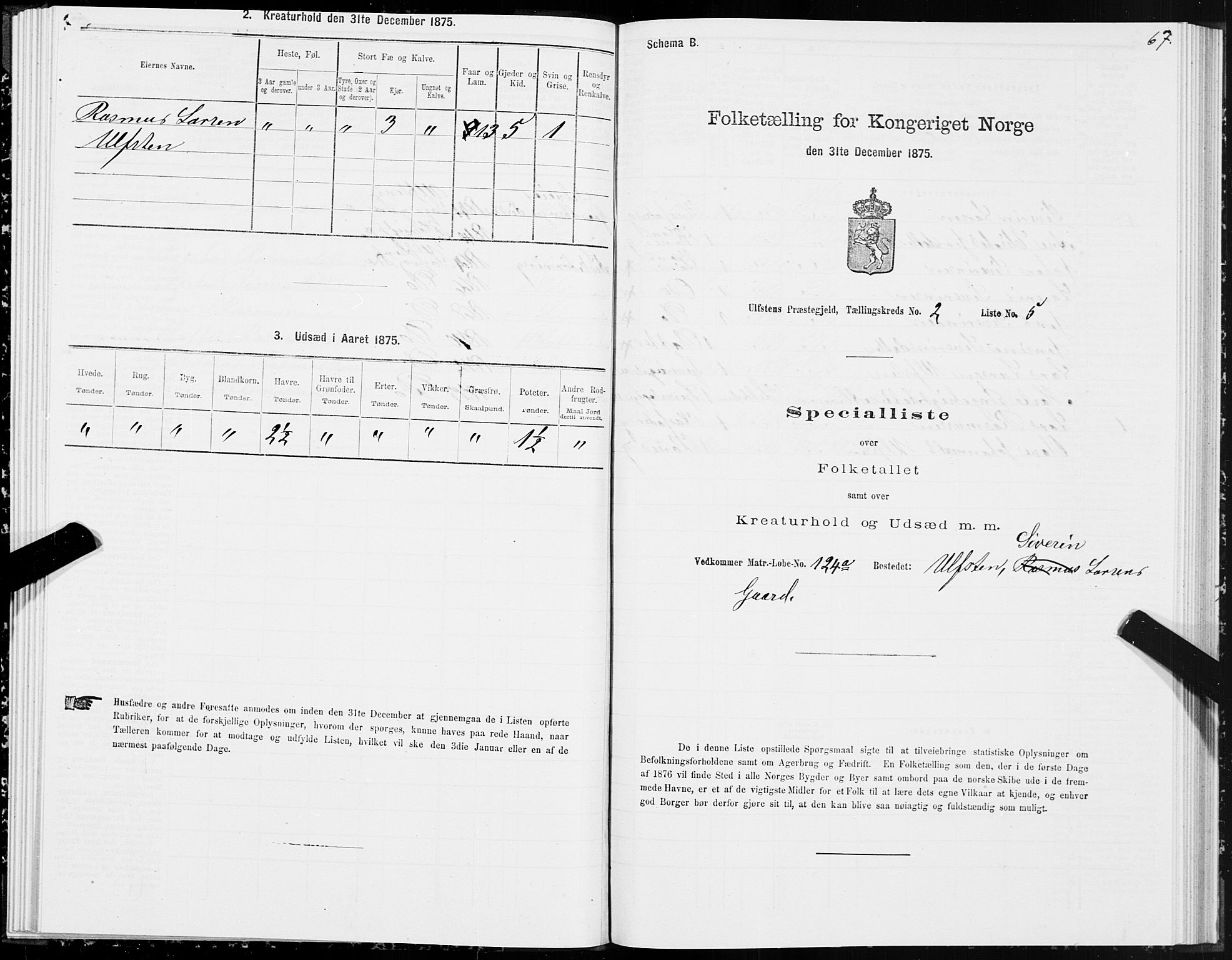 SAT, 1875 census for 1516P Ulstein, 1875, p. 1067