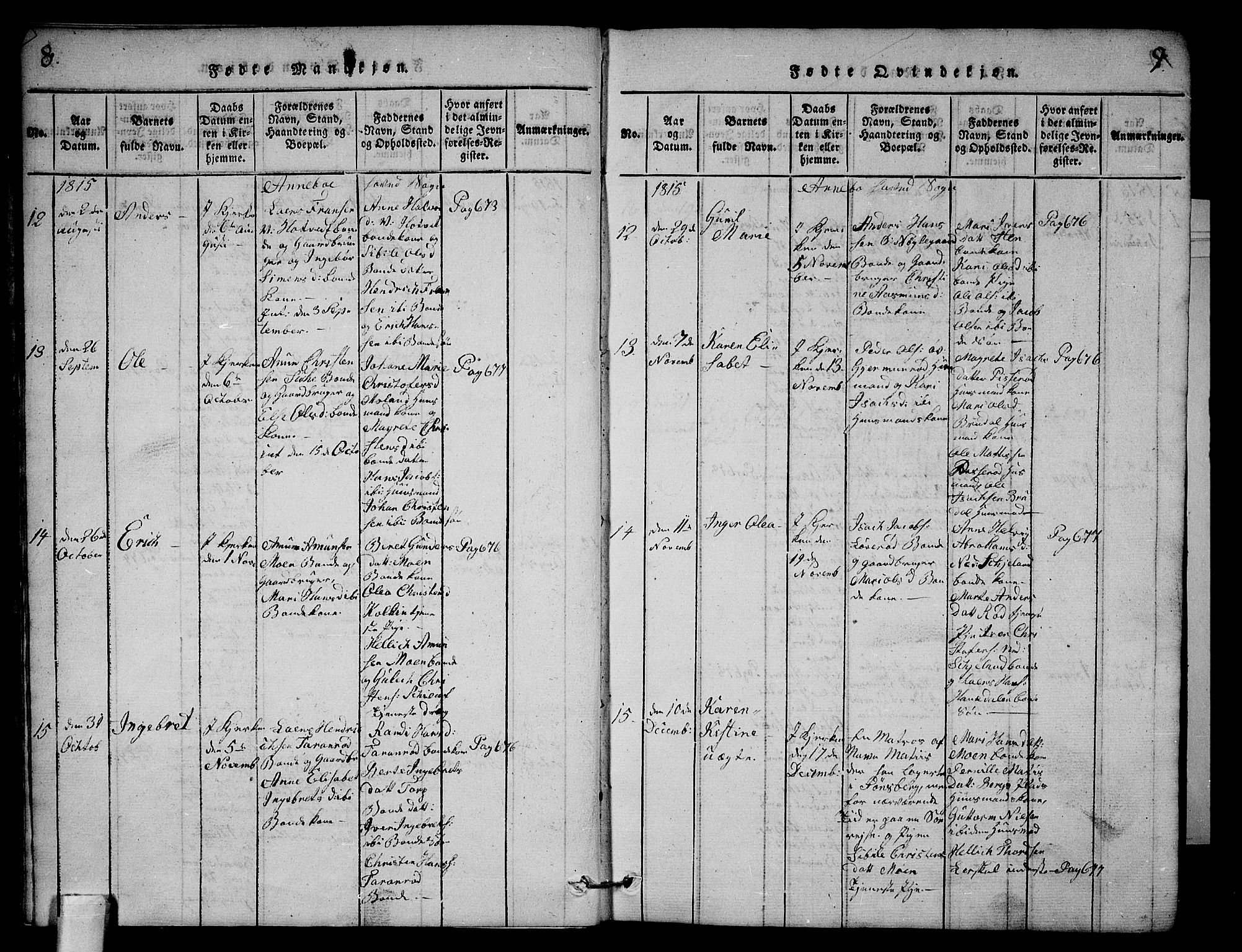 Andebu kirkebøker, AV/SAKO-A-336/G/Ga/L0001: Parish register (copy) no. I 1 /1, 1815-1823, p. 8-9