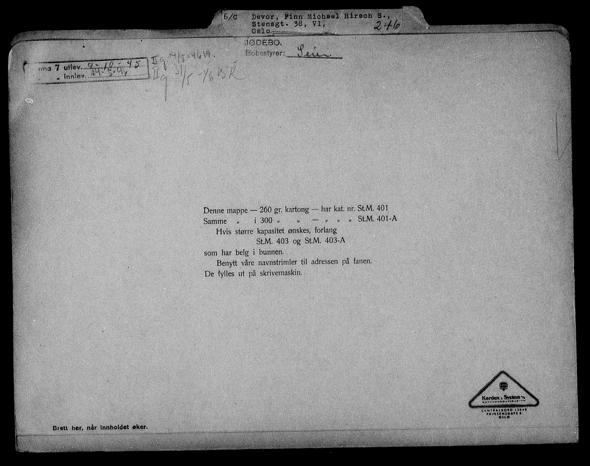 Justisdepartementet, Tilbakeføringskontoret for inndratte formuer, AV/RA-S-1564/H/Hc/Hcc/L0930: --, 1945-1947, p. 150