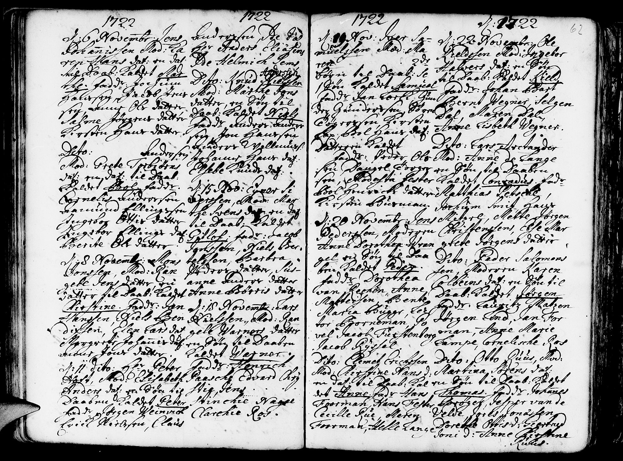 Nykirken Sokneprestembete, AV/SAB-A-77101/H/Haa/L0003: Parish register (official) no. A 3, 1717-1764, p. 62