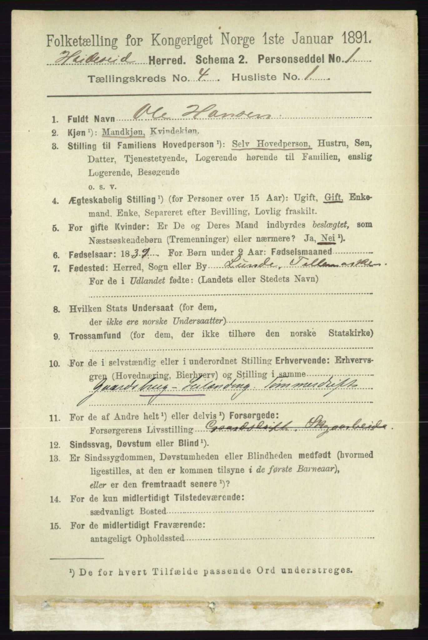 RA, 1891 census for 0829 Kviteseid, 1891, p. 727
