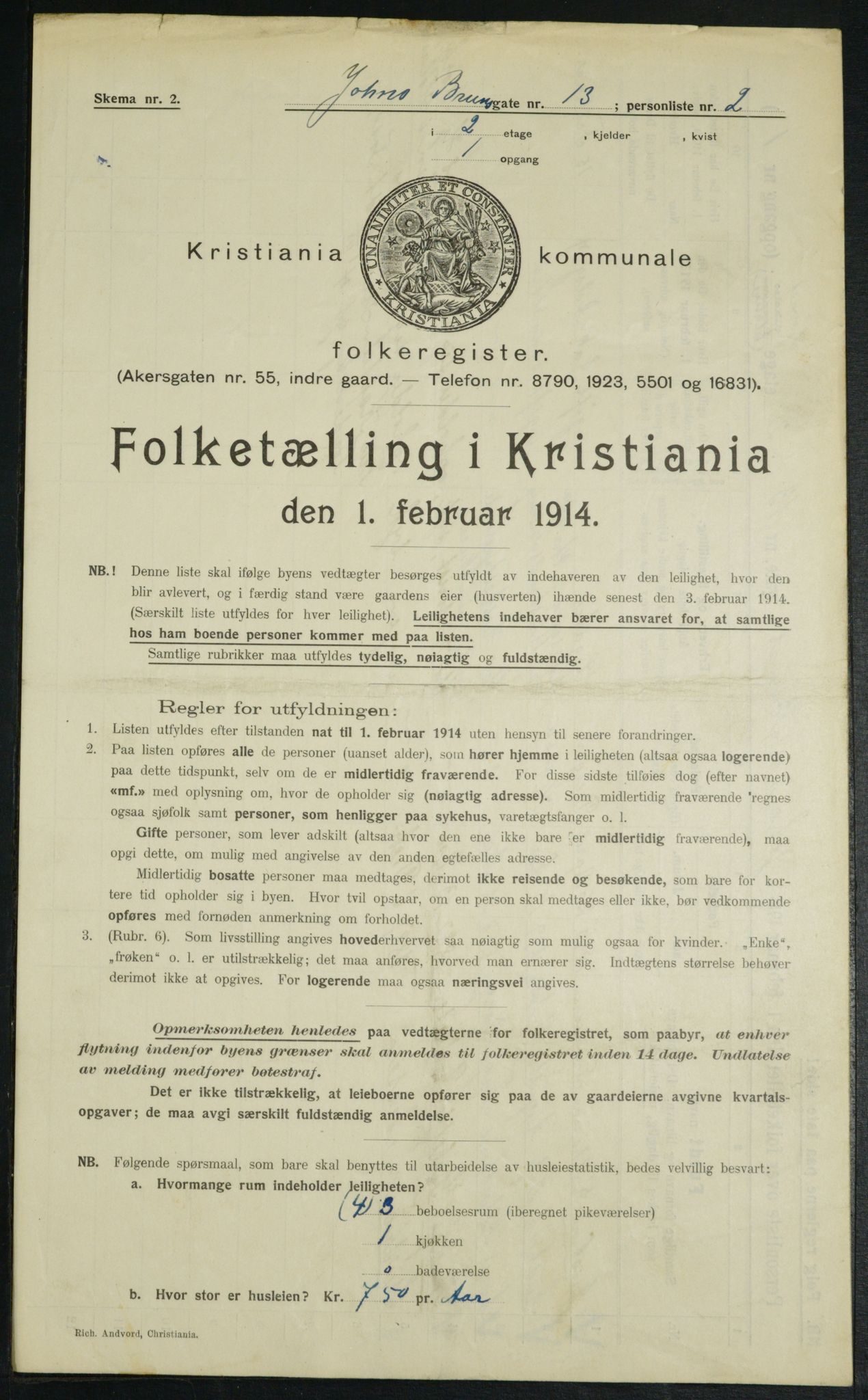 OBA, Municipal Census 1914 for Kristiania, 1914, p. 47153