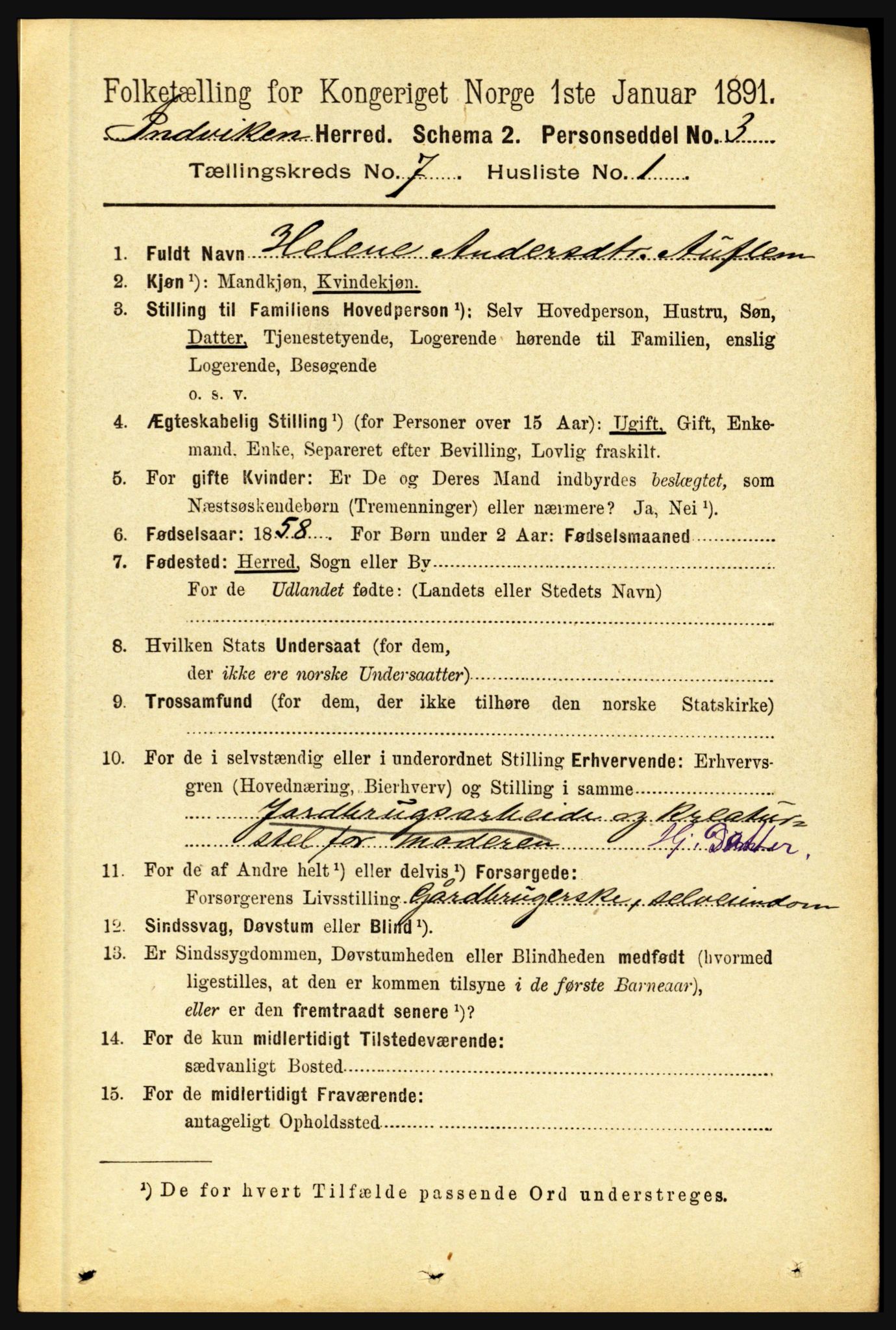 RA, 1891 census for 1447 Innvik, 1891, p. 2695