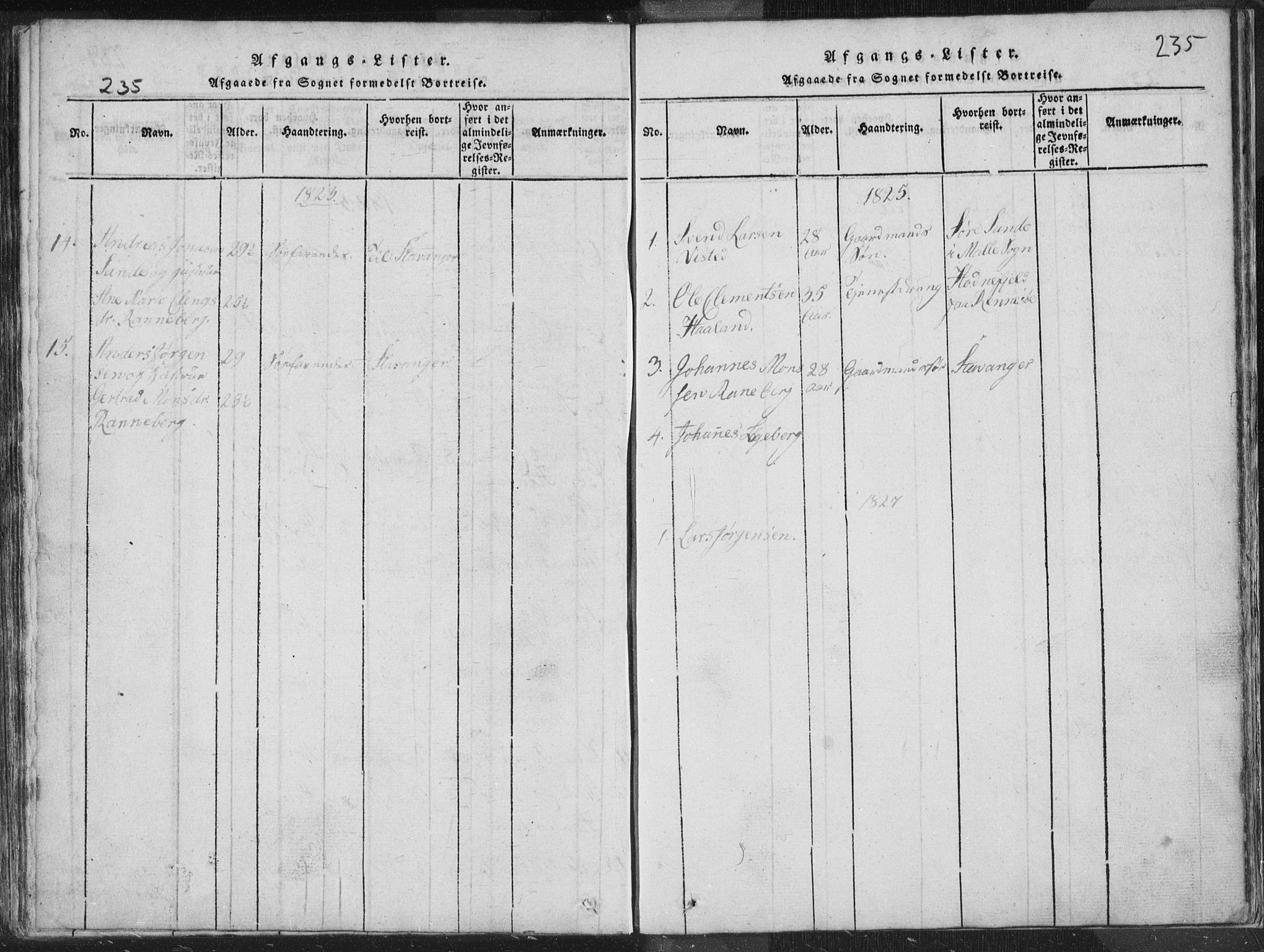 Hetland sokneprestkontor, SAST/A-101826/30/30BA/L0001: Parish register (official) no. A 1, 1816-1856, p. 235