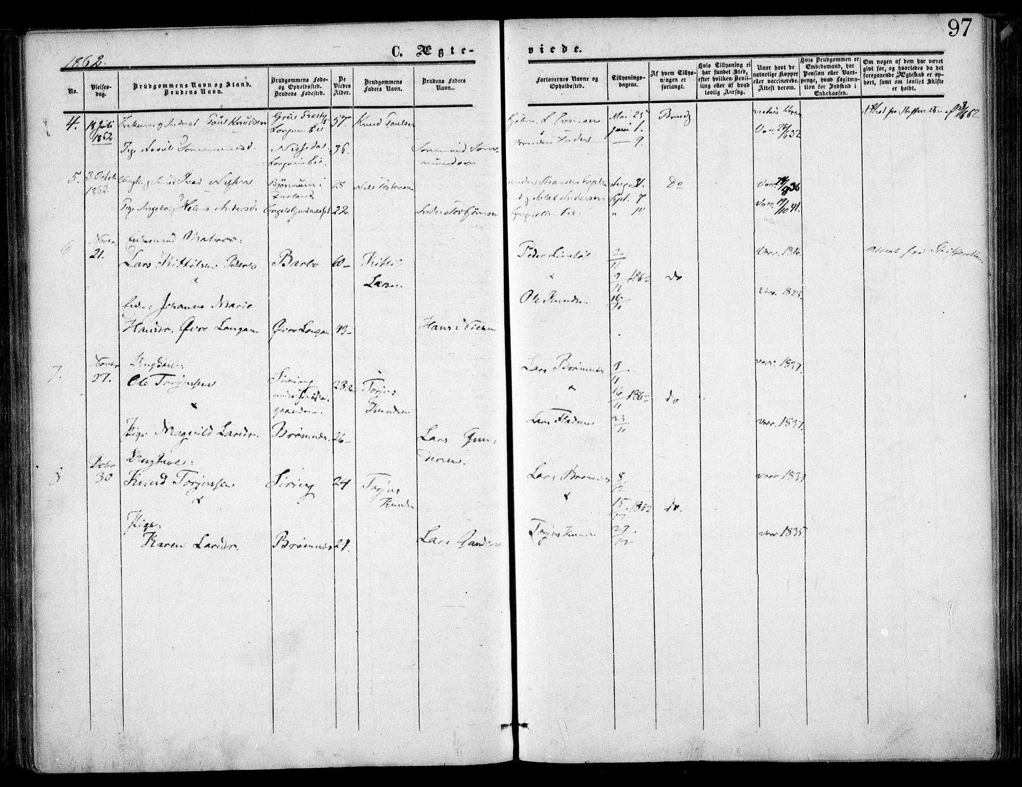 Austre Moland sokneprestkontor, SAK/1111-0001/F/Fa/Faa/L0008: Parish register (official) no. A 8, 1858-1868, p. 97