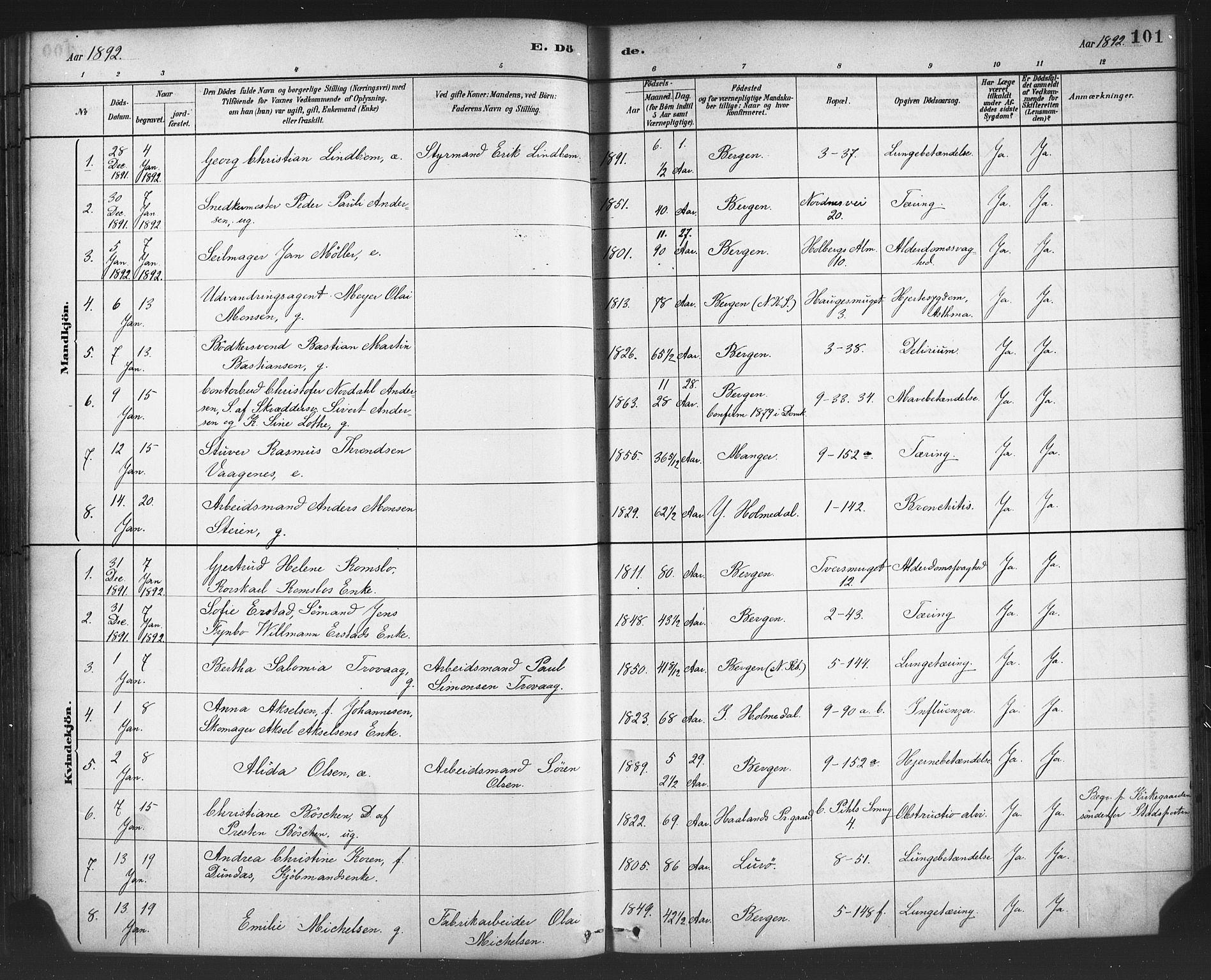 Nykirken Sokneprestembete, AV/SAB-A-77101/H/Haa/L0044: Parish register (official) no. E 4, 1882-1898, p. 101