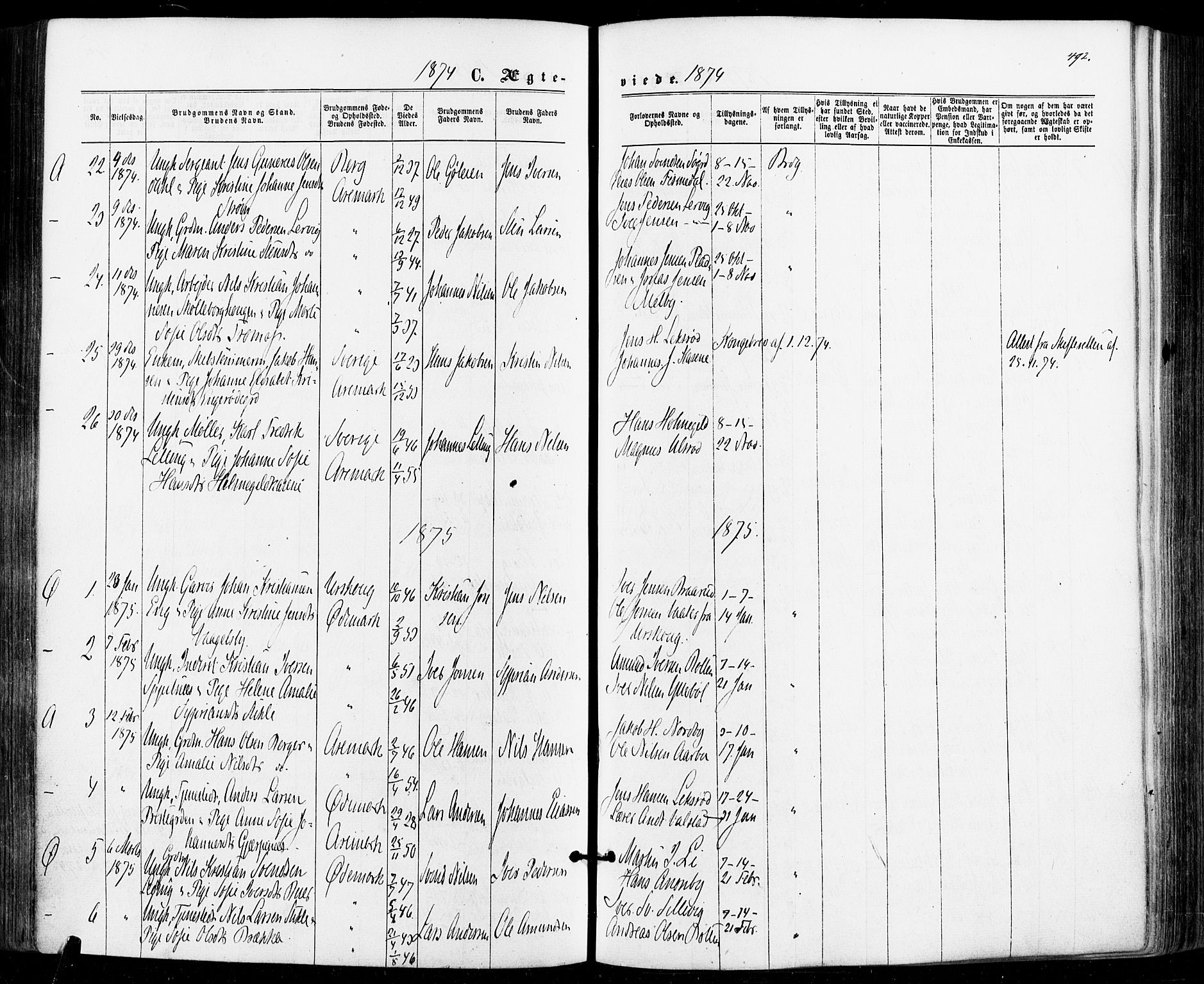 Aremark prestekontor Kirkebøker, SAO/A-10899/F/Fc/L0004: Parish register (official) no. III 4, 1866-1877, p. 491-492