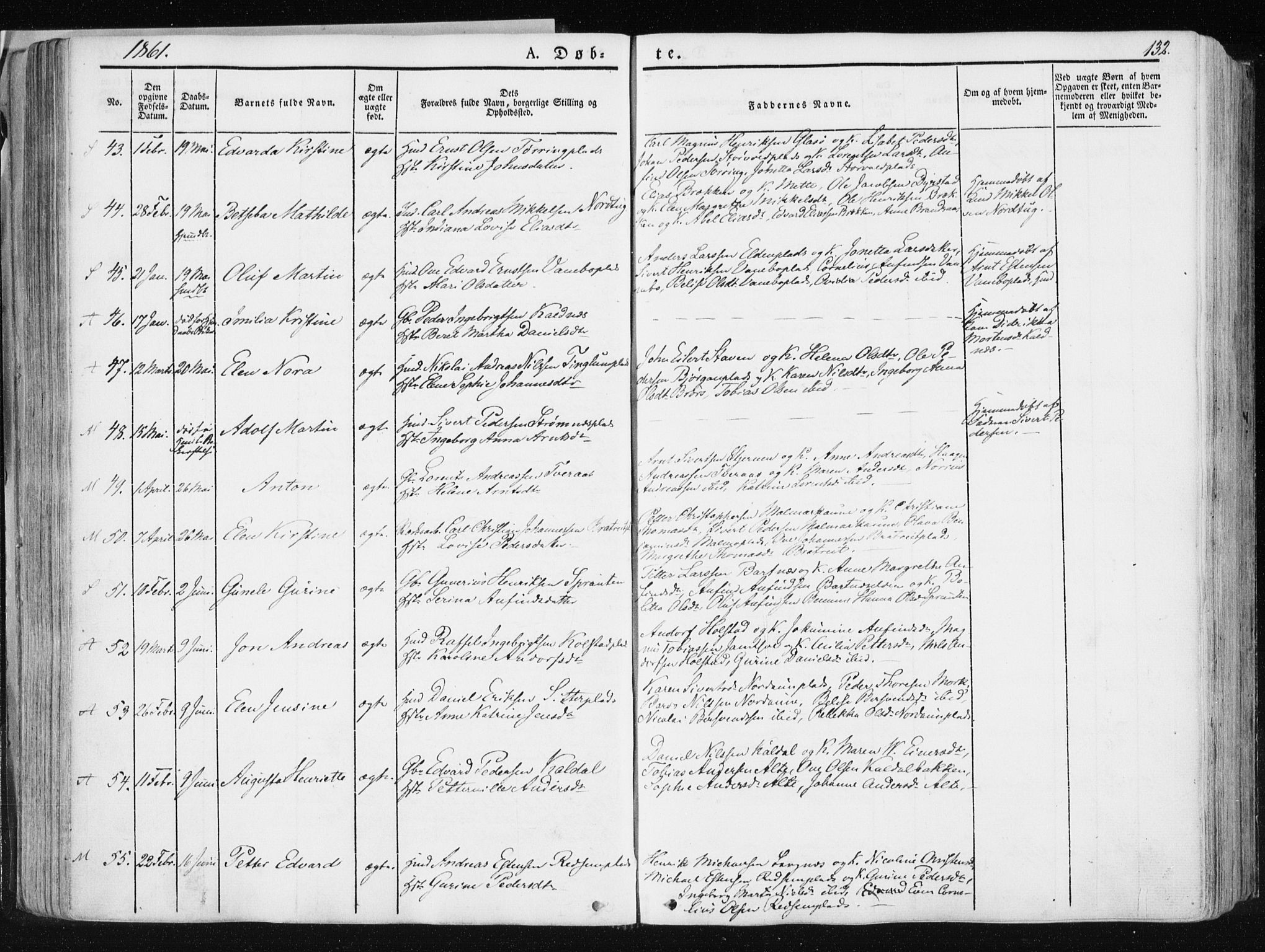 Ministerialprotokoller, klokkerbøker og fødselsregistre - Nord-Trøndelag, AV/SAT-A-1458/741/L0393: Parish register (official) no. 741A07, 1849-1863, p. 132