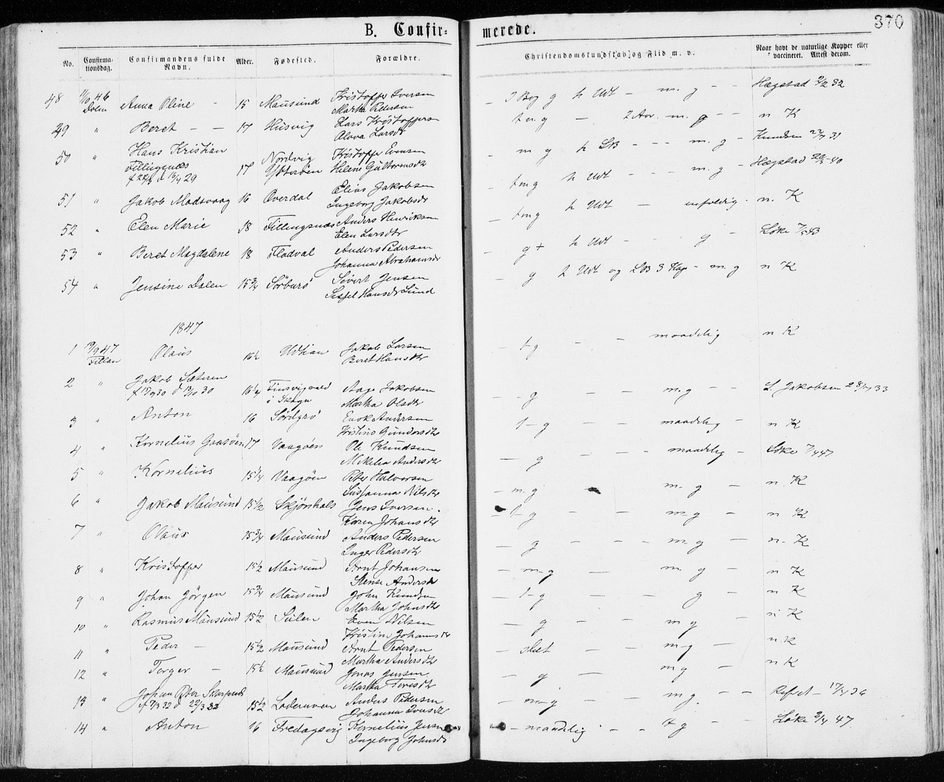 Ministerialprotokoller, klokkerbøker og fødselsregistre - Sør-Trøndelag, SAT/A-1456/640/L0576: Parish register (official) no. 640A01, 1846-1876, p. 370