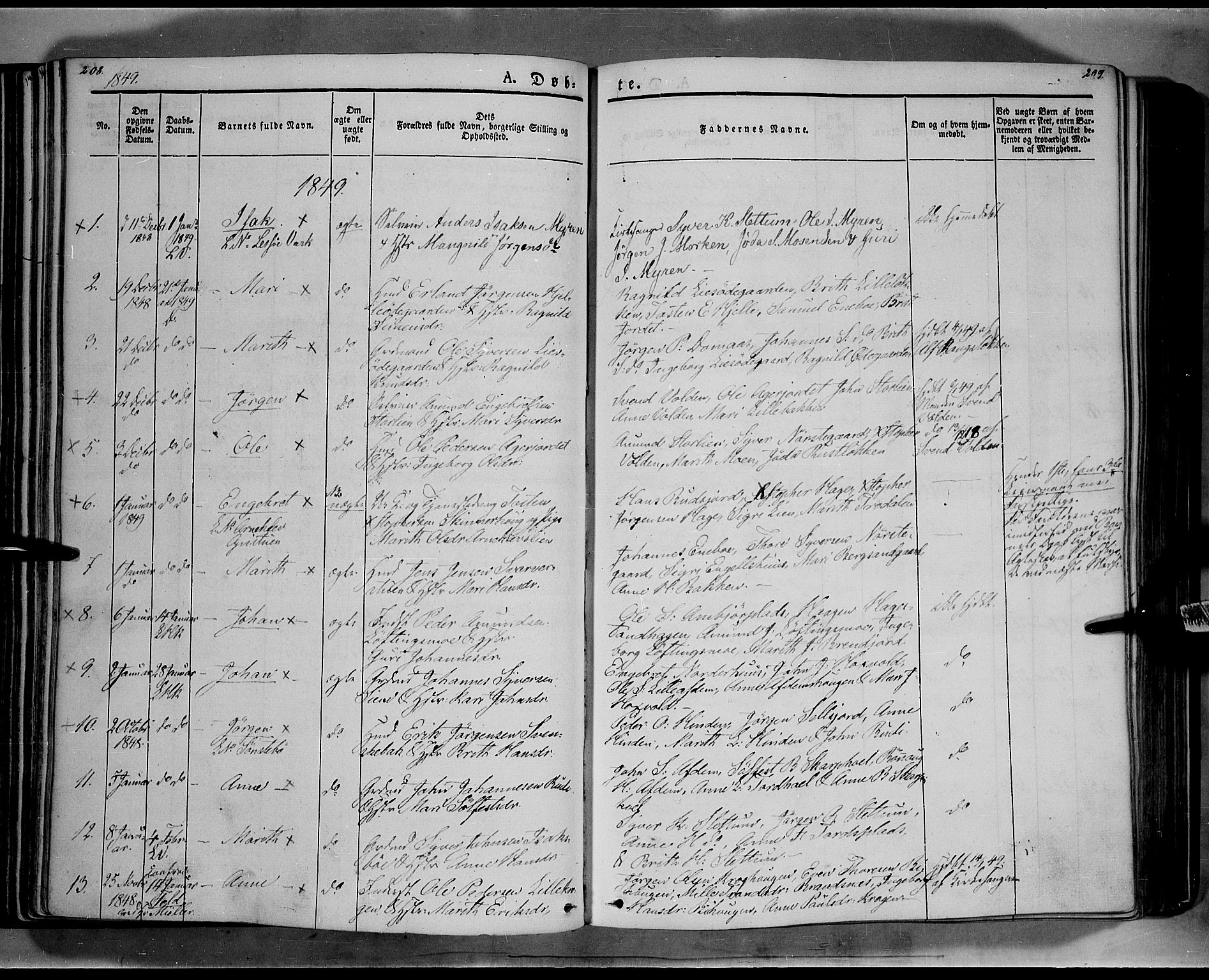 Lesja prestekontor, SAH/PREST-068/H/Ha/Haa/L0006: Parish register (official) no. 6A, 1843-1854, p. 208-209