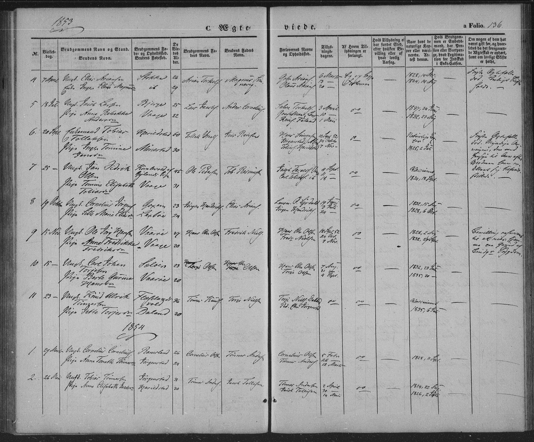 Sør-Audnedal sokneprestkontor, SAK/1111-0039/F/Fa/Faa/L0002: Parish register (official) no. A 2, 1848-1867, p. 136