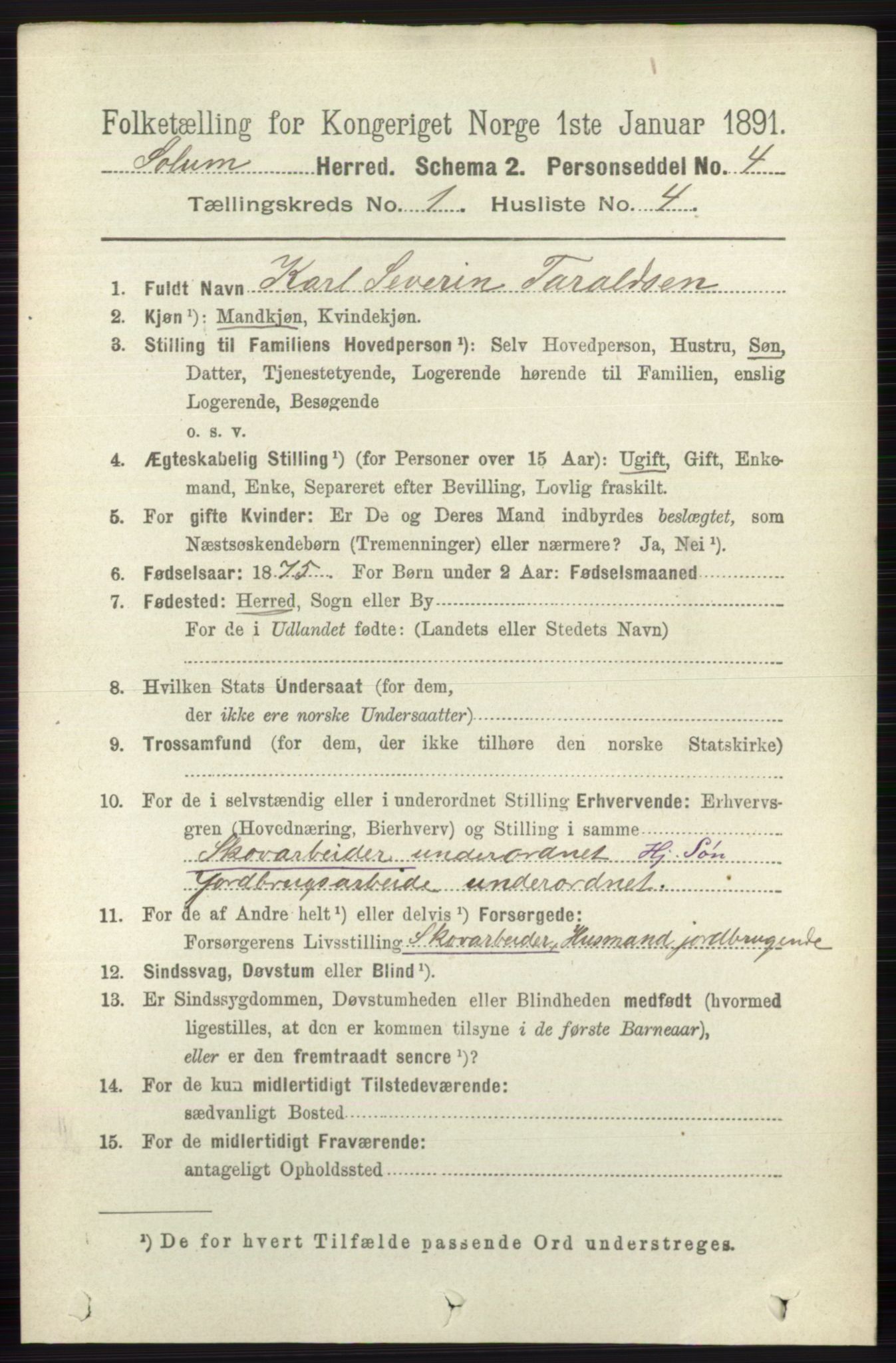 RA, 1891 census for 0818 Solum, 1891, p. 68