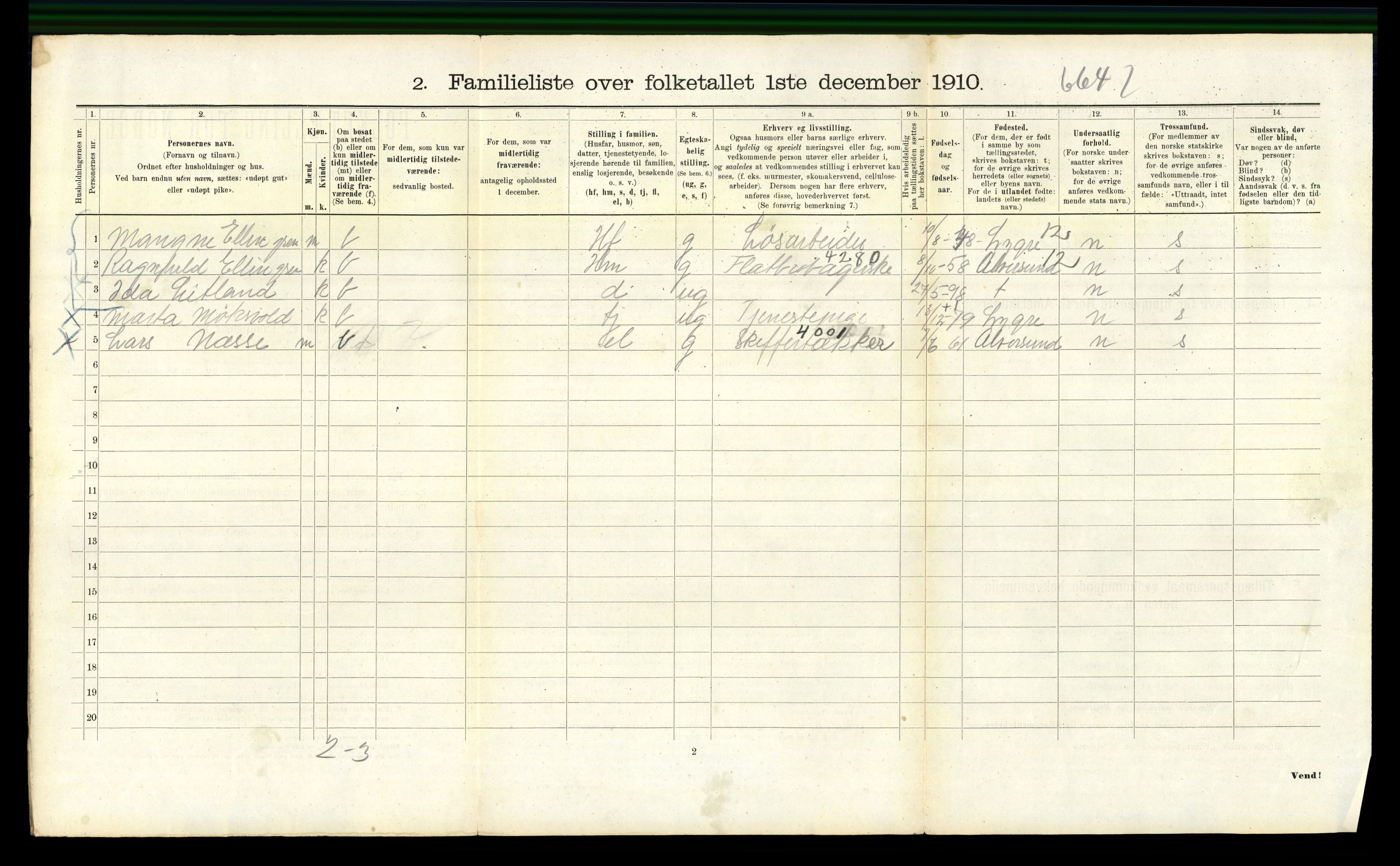 RA, 1910 census for Bergen, 1910, p. 40126