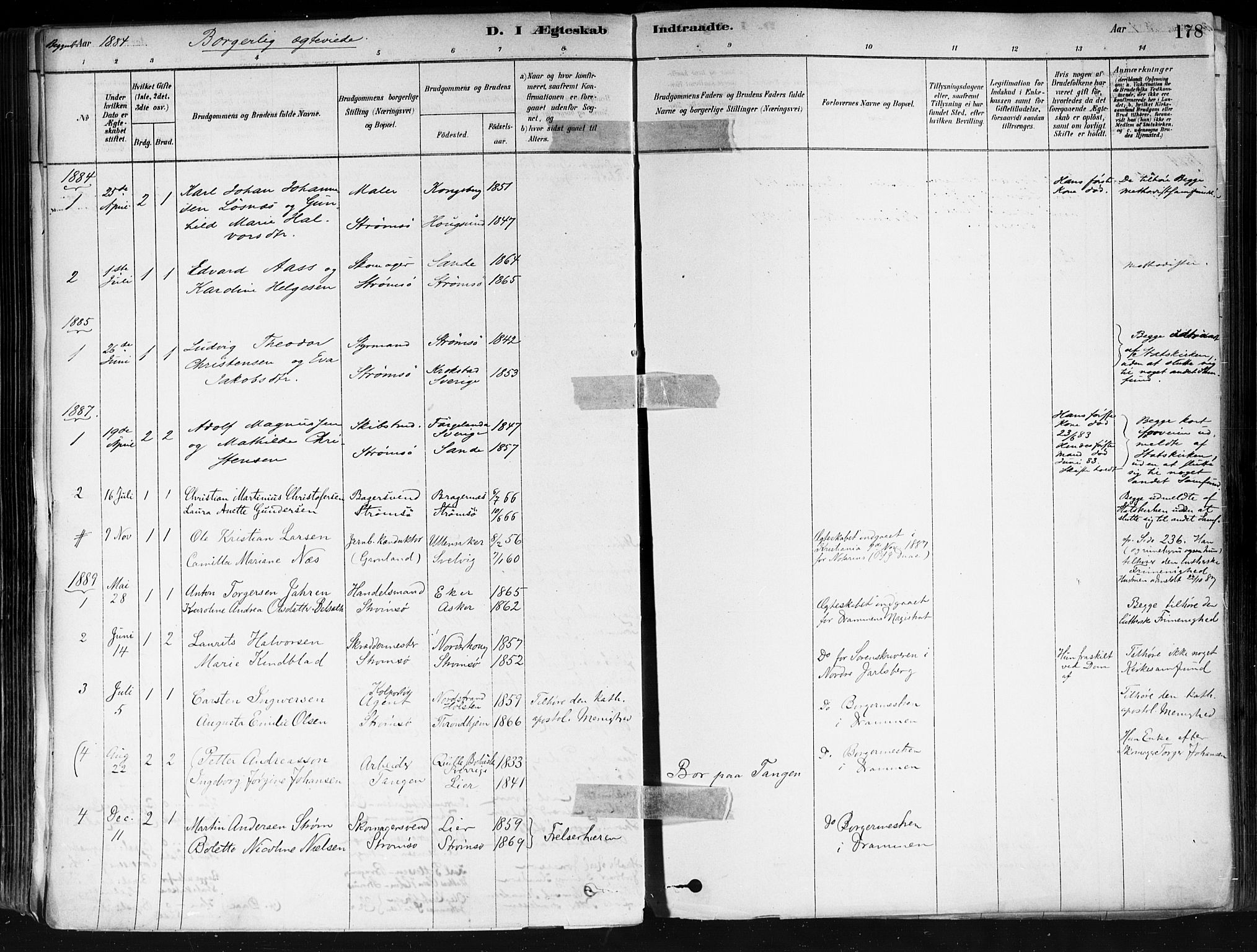 Strømsø kirkebøker, AV/SAKO-A-246/F/Fa/L0022: Parish register (official) no. I 22, 1879-1899, p. 178