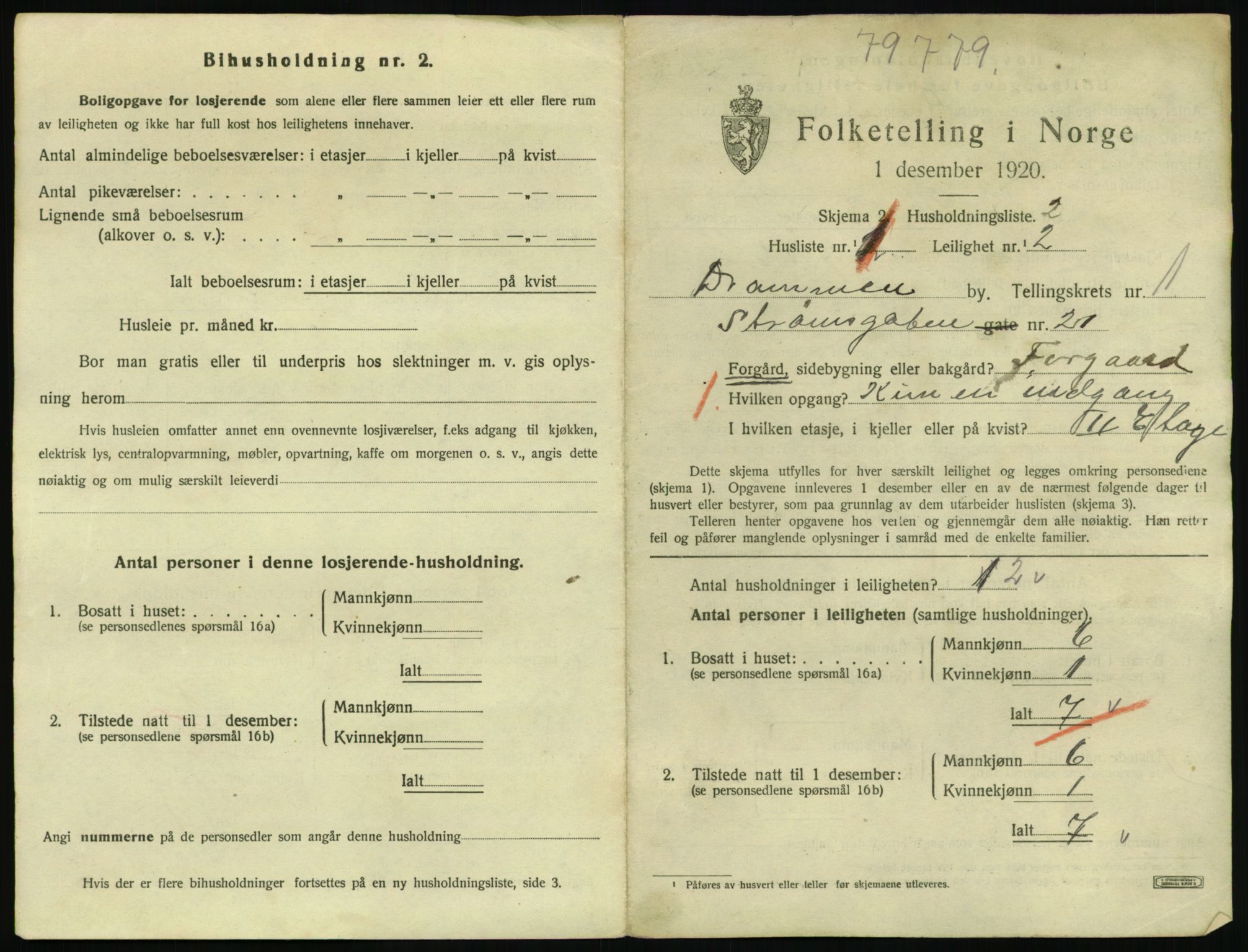 SAKO, 1920 census for Drammen, 1920, p. 5724