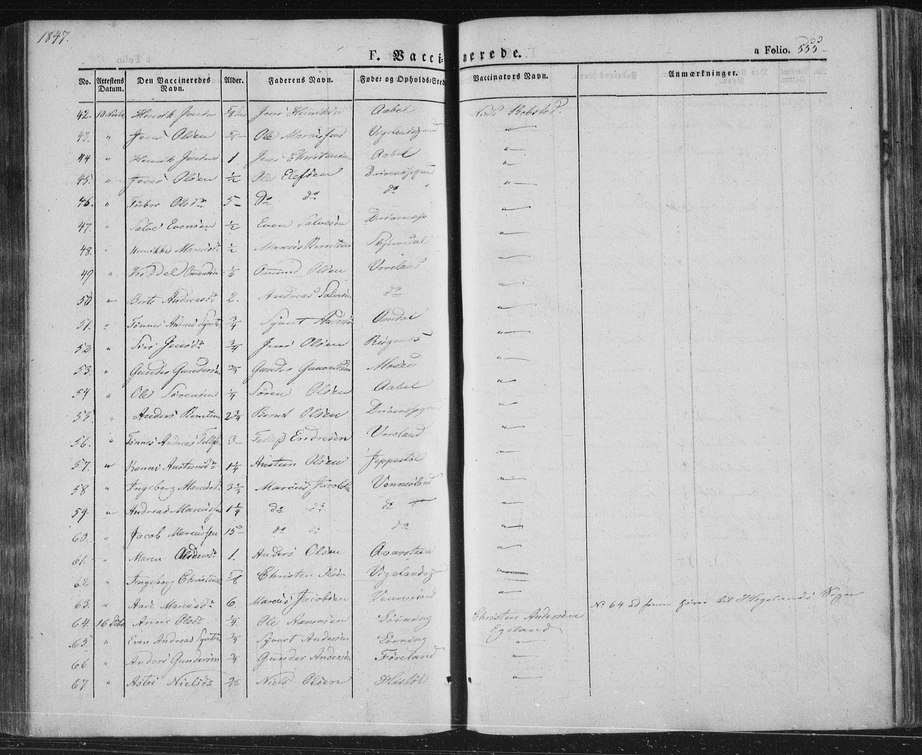 Vennesla sokneprestkontor, SAK/1111-0045/Fa/Fac/L0004: Parish register (official) no. A 4, 1834-1855, p. 555