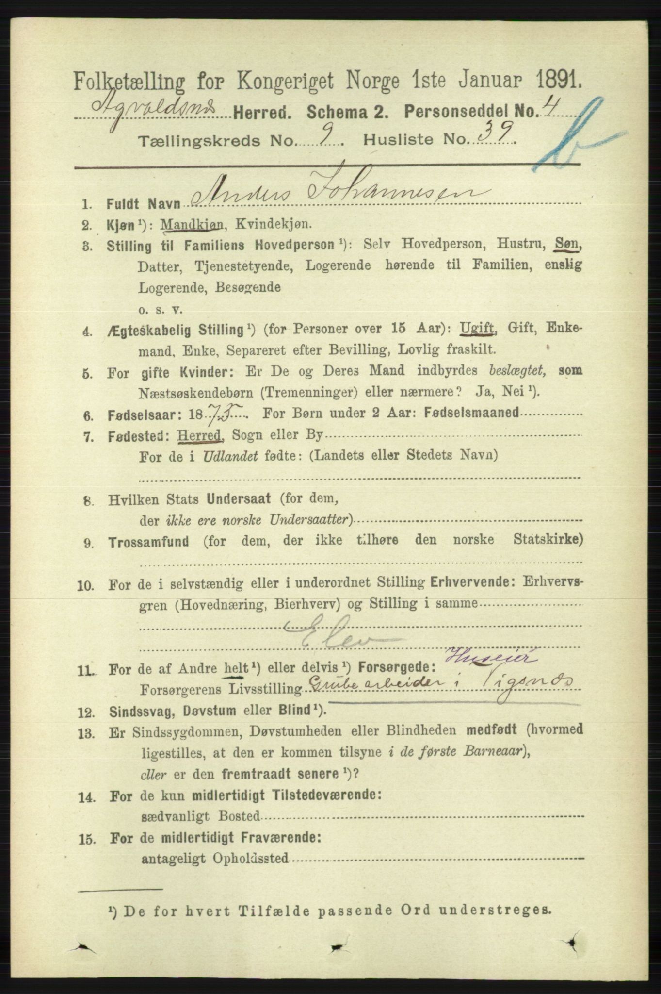 RA, 1891 census for 1147 Avaldsnes, 1891, p. 5483