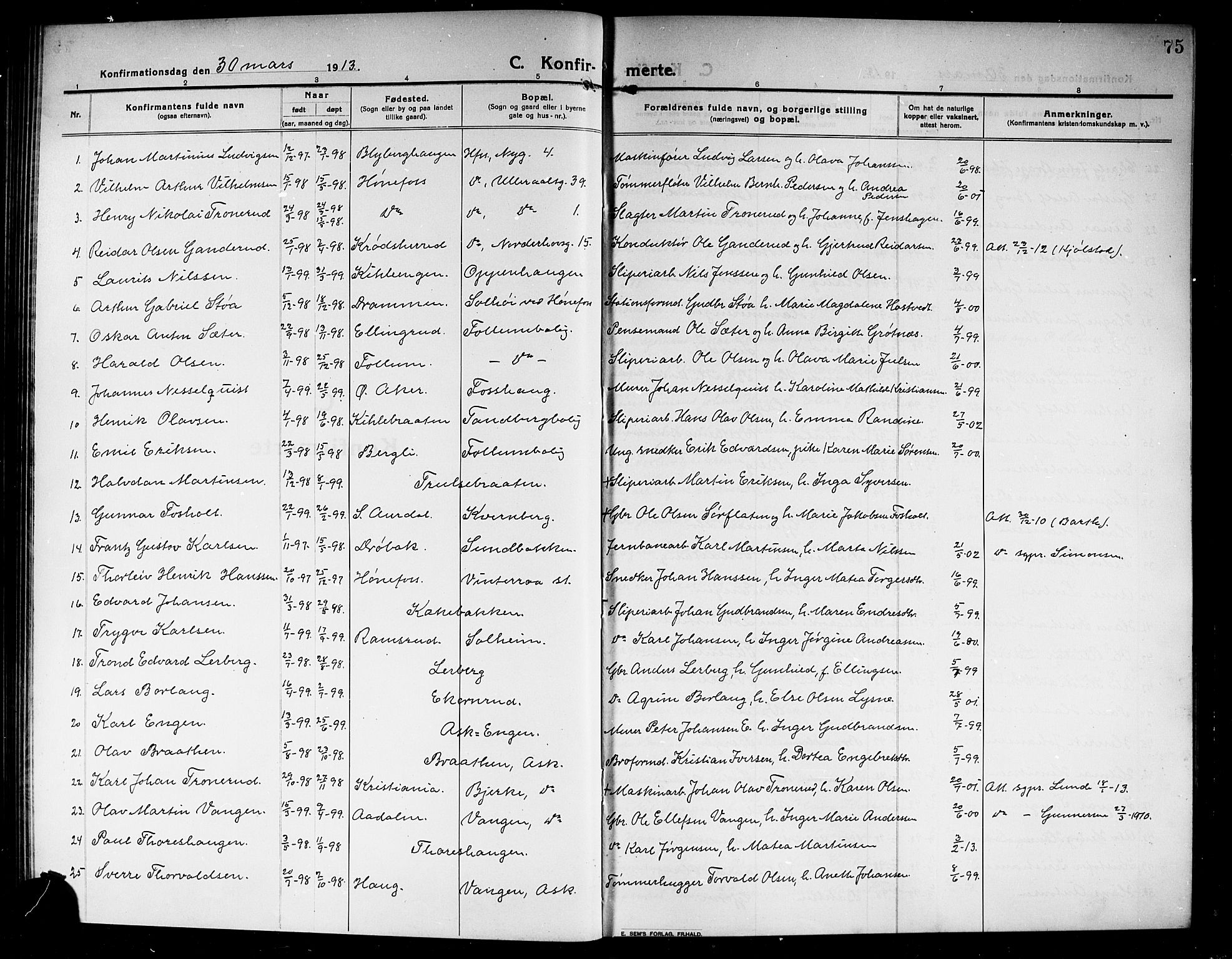Norderhov kirkebøker, SAKO/A-237/G/Ga/L0009: Parish register (copy) no. I 9, 1913-1920, p. 75