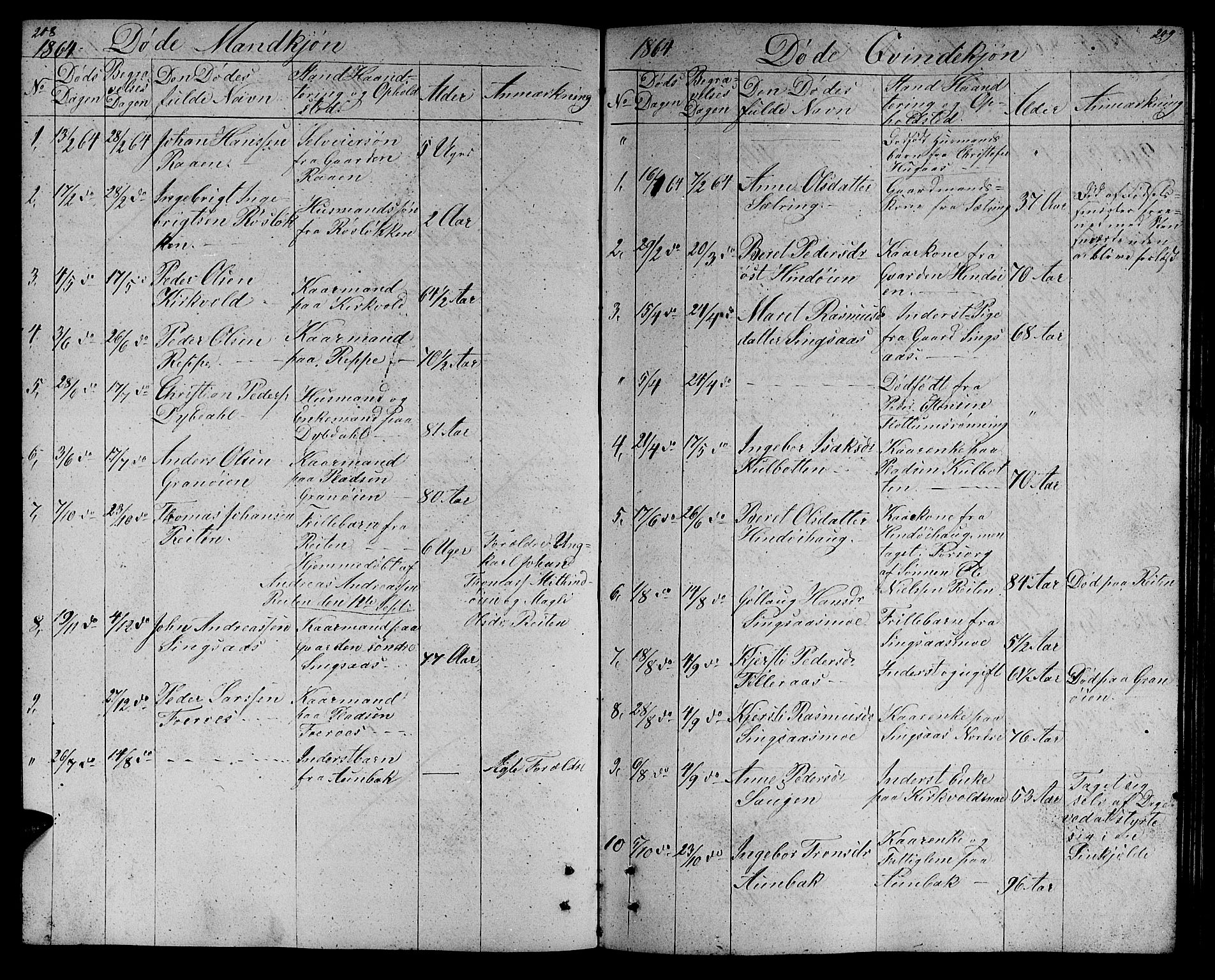 Ministerialprotokoller, klokkerbøker og fødselsregistre - Sør-Trøndelag, AV/SAT-A-1456/688/L1027: Parish register (copy) no. 688C02, 1861-1889, p. 208-209