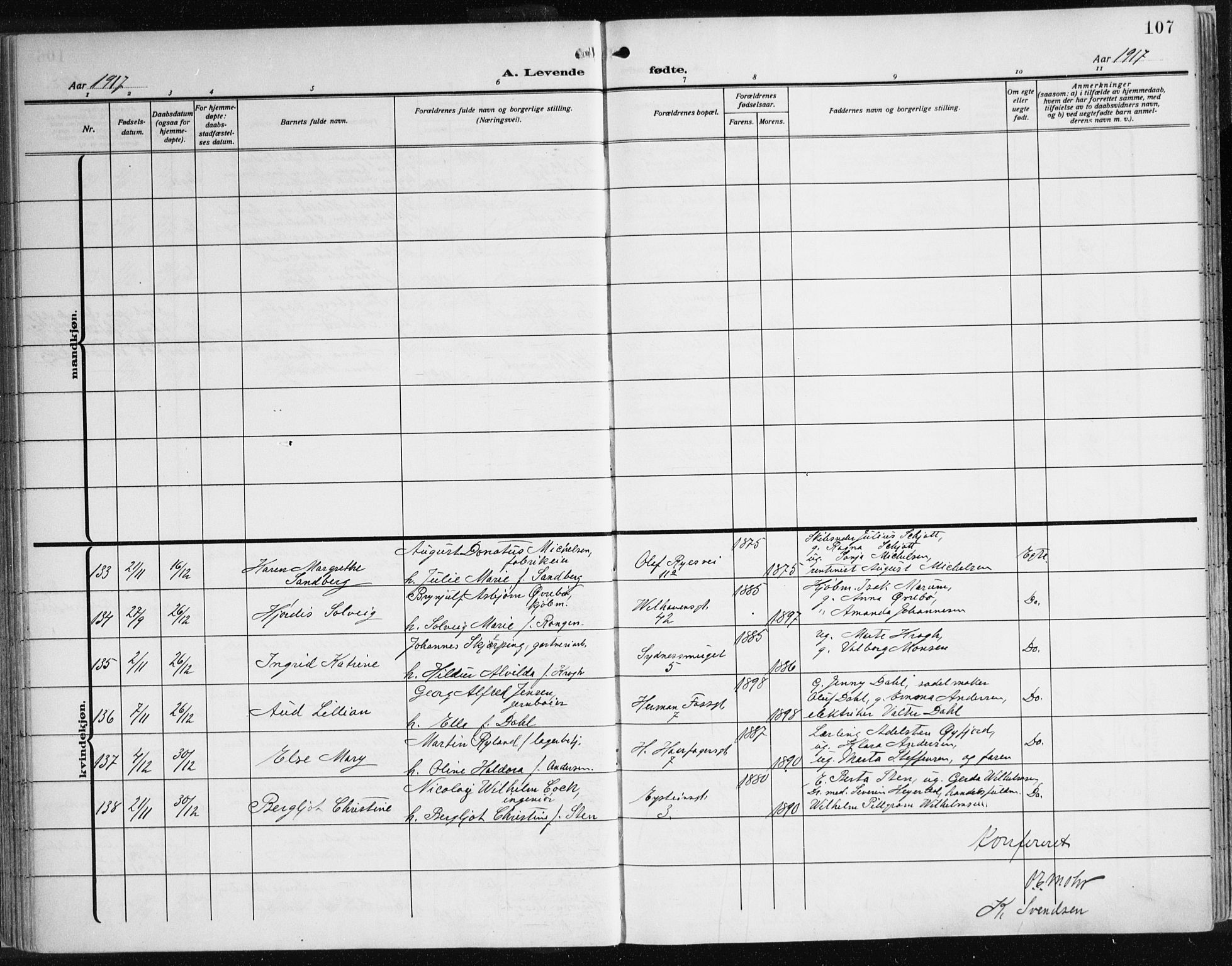 Johanneskirken sokneprestembete, AV/SAB-A-76001/H/Haa: Parish register (official) no. A 3, 1913-1934, p. 107