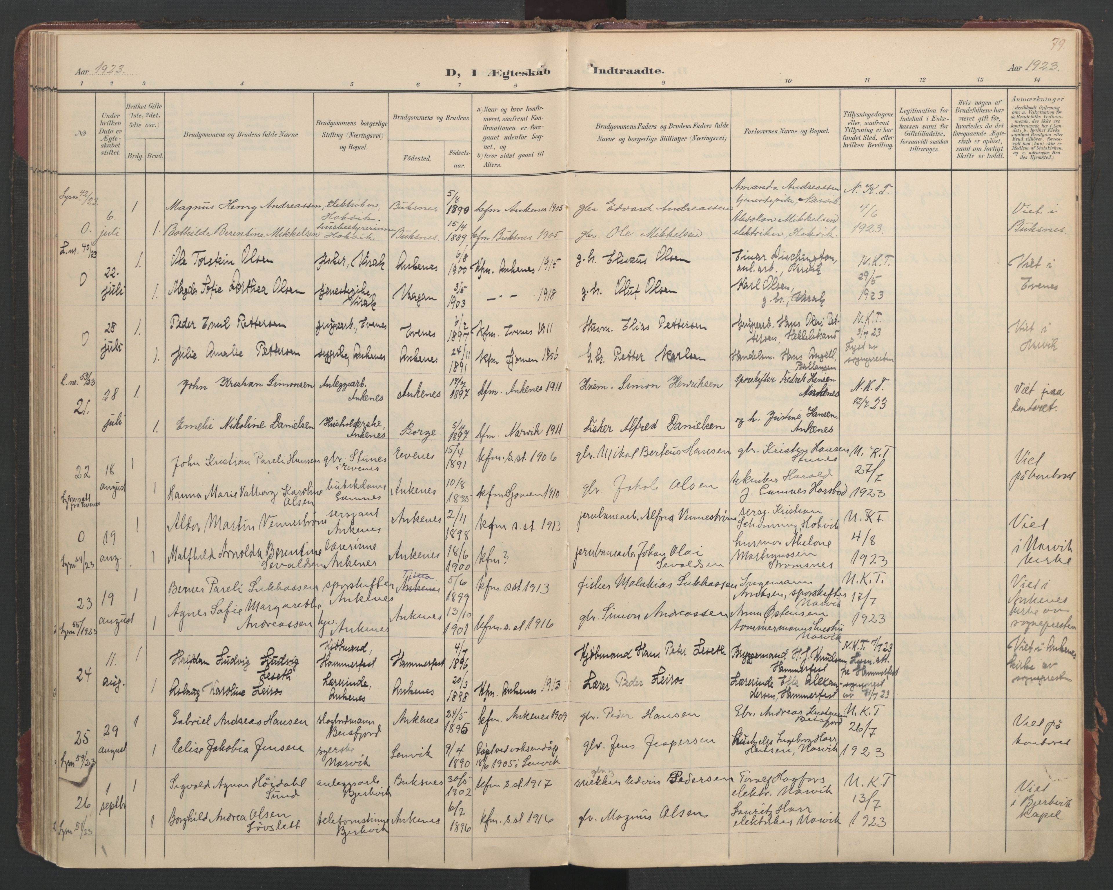 Ministerialprotokoller, klokkerbøker og fødselsregistre - Nordland, AV/SAT-A-1459/866/L0942: Parish register (official) no. 866A05, 1901-1928, p. 79