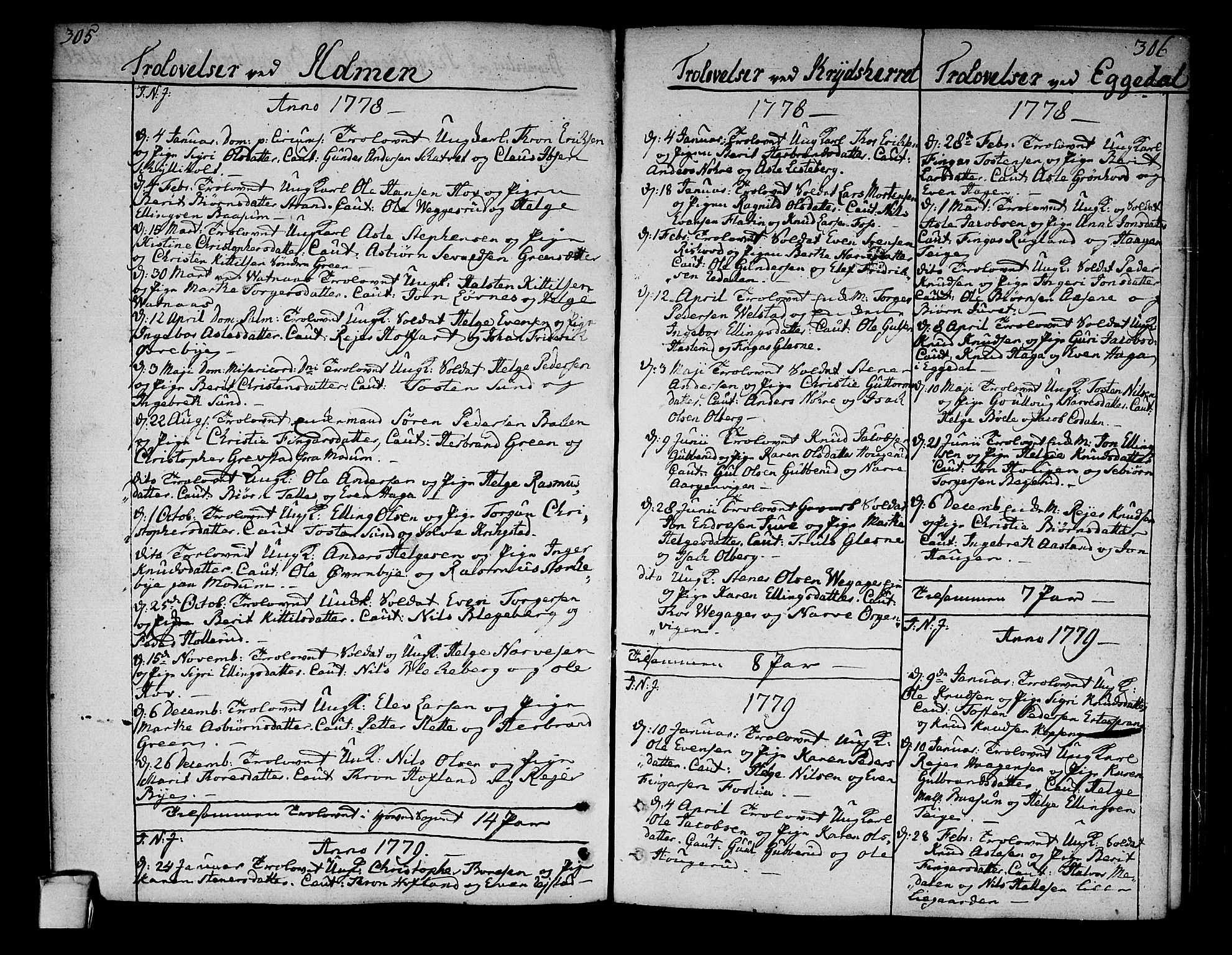 Sigdal kirkebøker, SAKO/A-245/F/Fa/L0002: Parish register (official) no. I 2, 1778-1792, p. 305-306