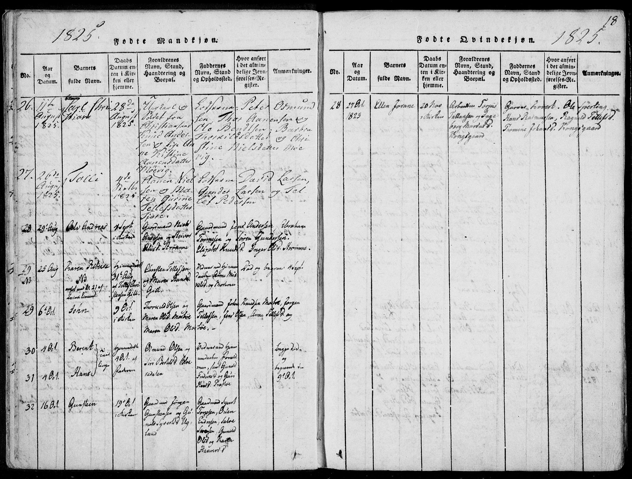 Oddernes sokneprestkontor, SAK/1111-0033/F/Fa/Faa/L0005: Parish register (official) no. A 5, 1820-1838, p. 18